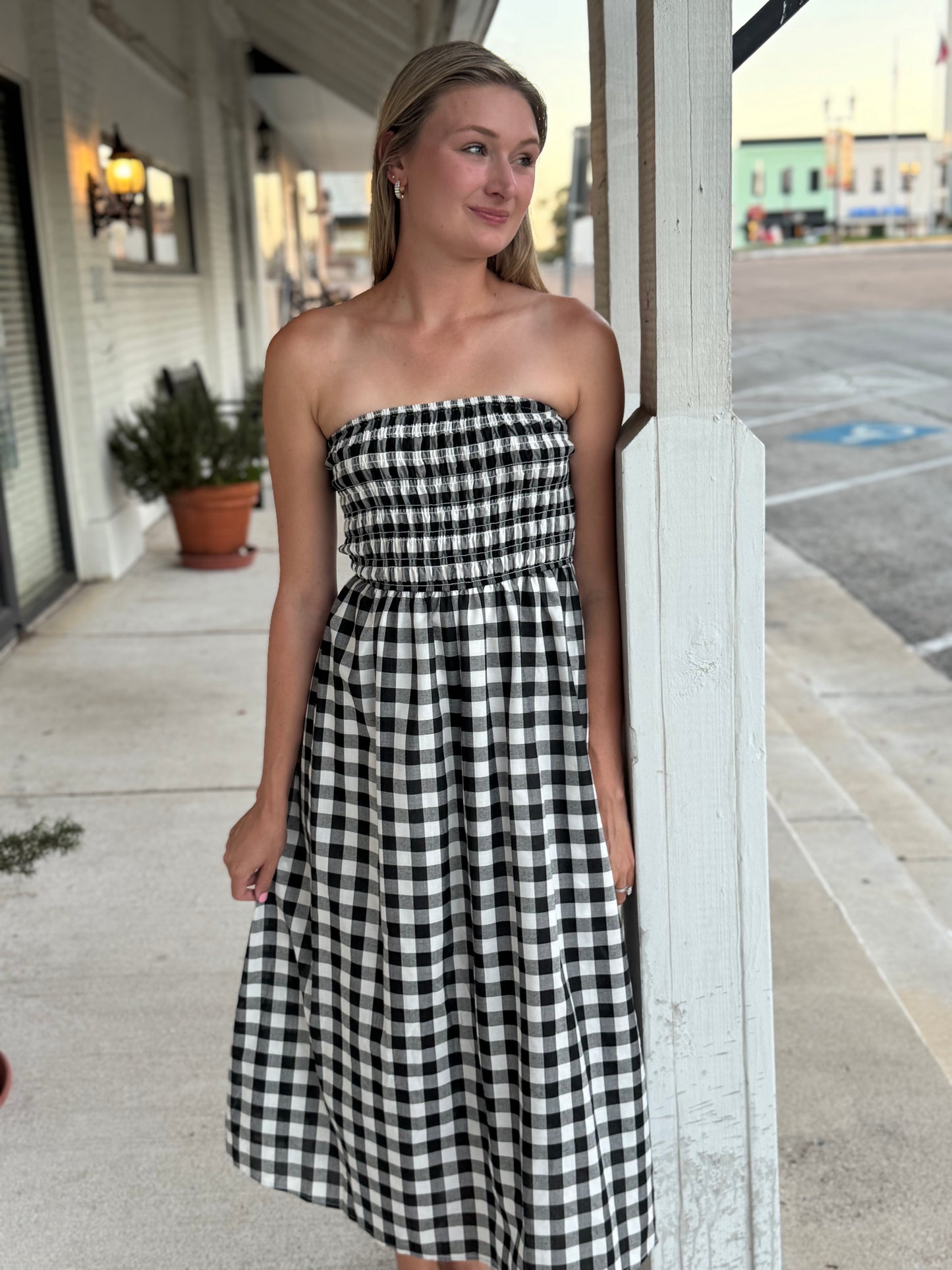 Rory Strapless Gingham Dress