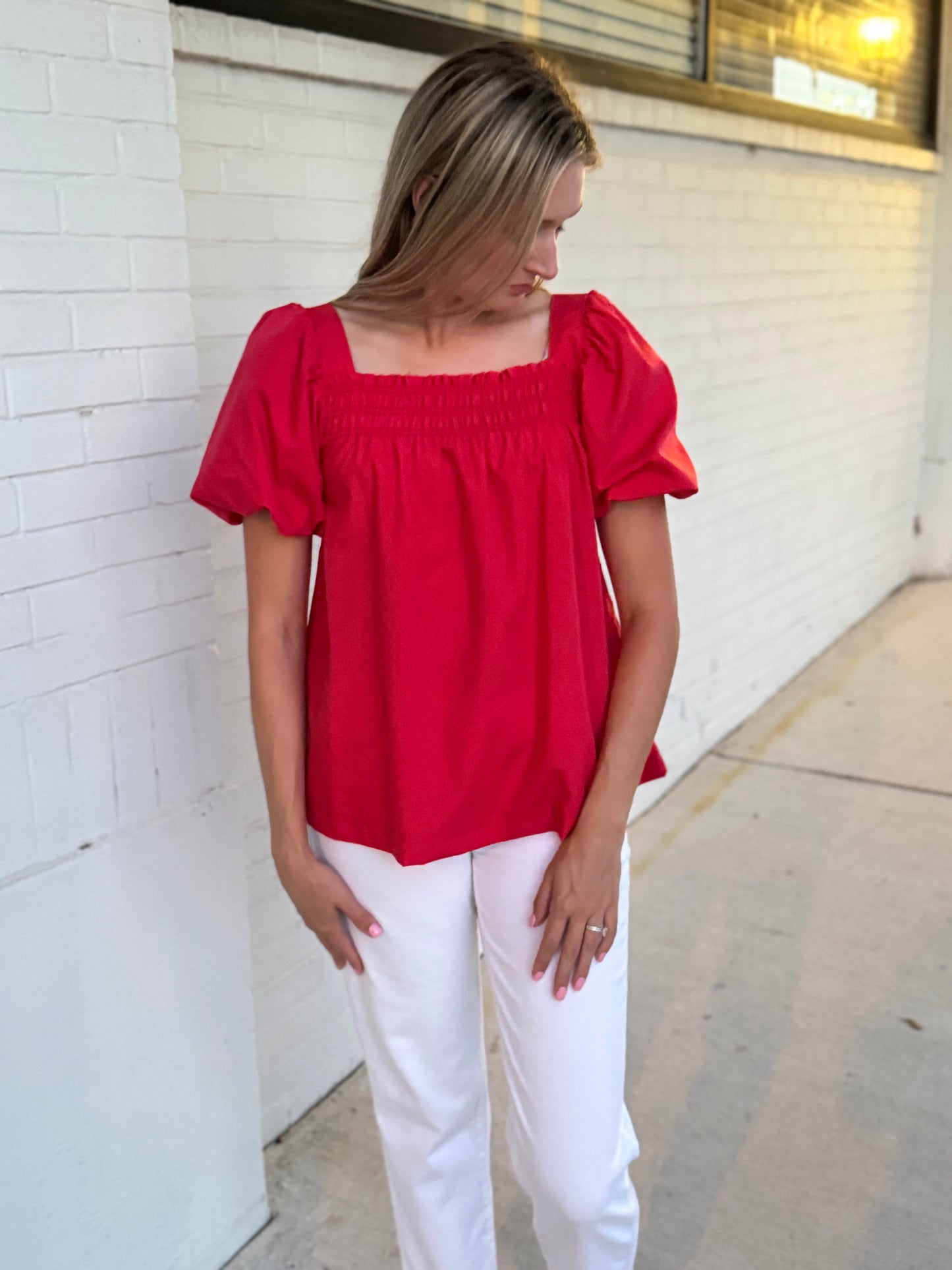 Brenda Red Square Neck Top