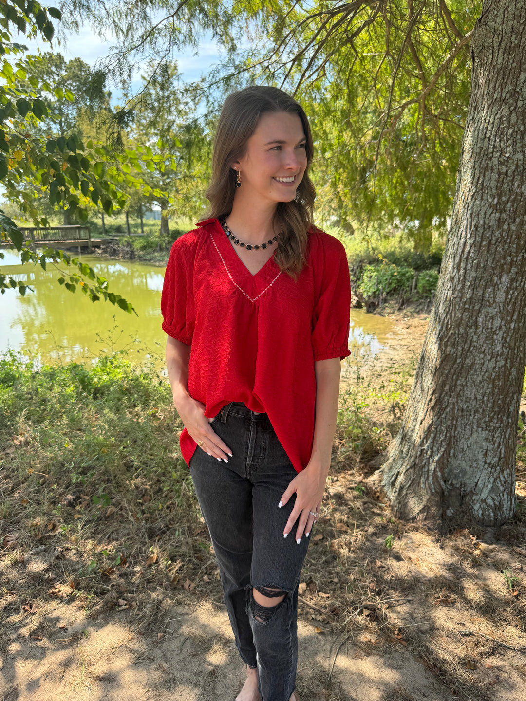 Jenna Red Puff Sleeve Top