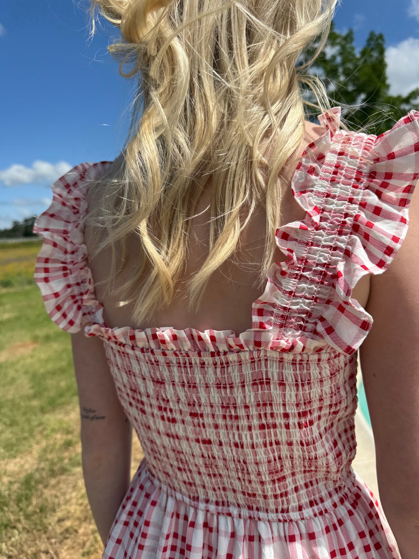 Firework Midi Red Smocked Dress