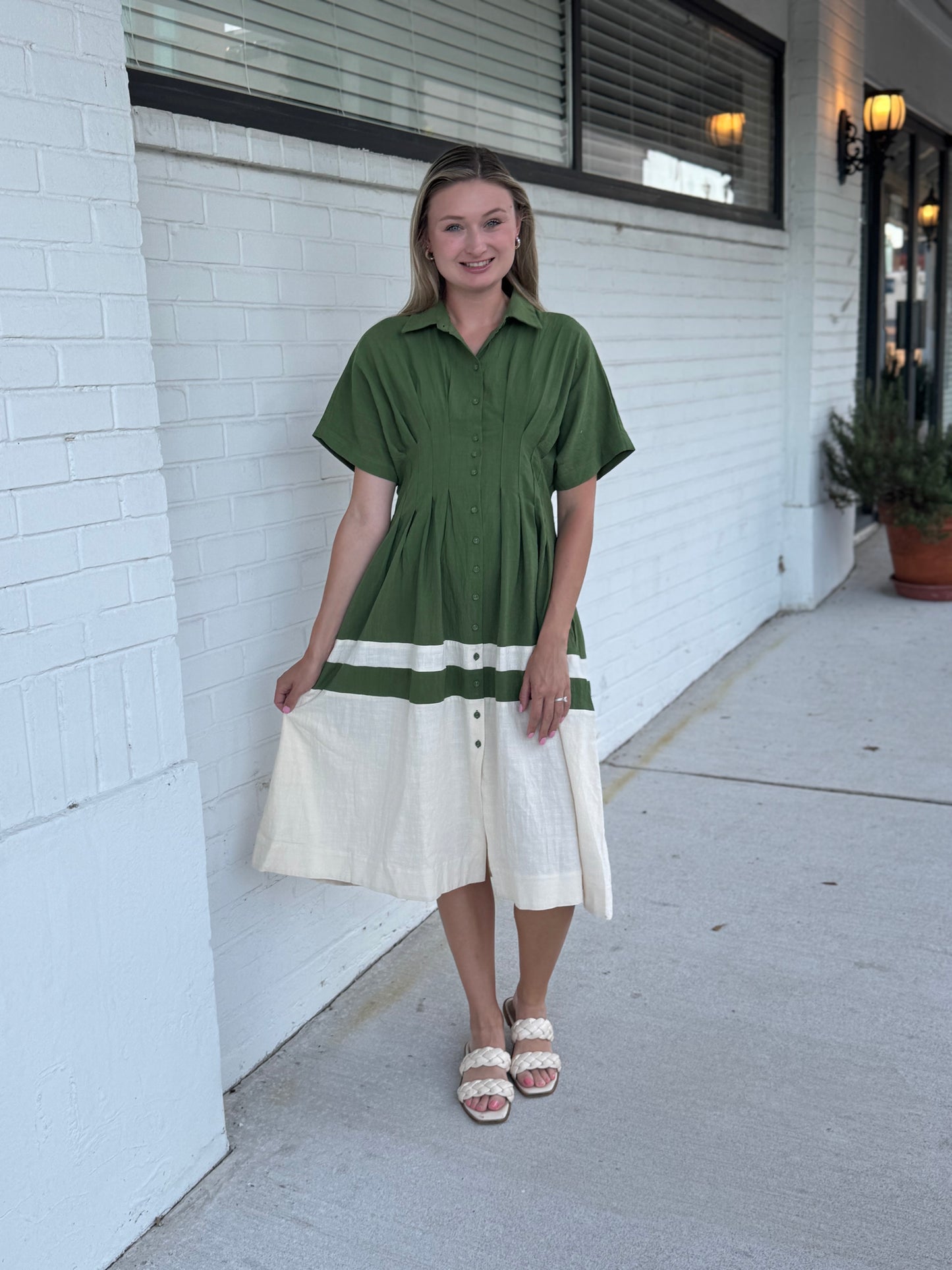 Lettie Green Pleated Midi Dress