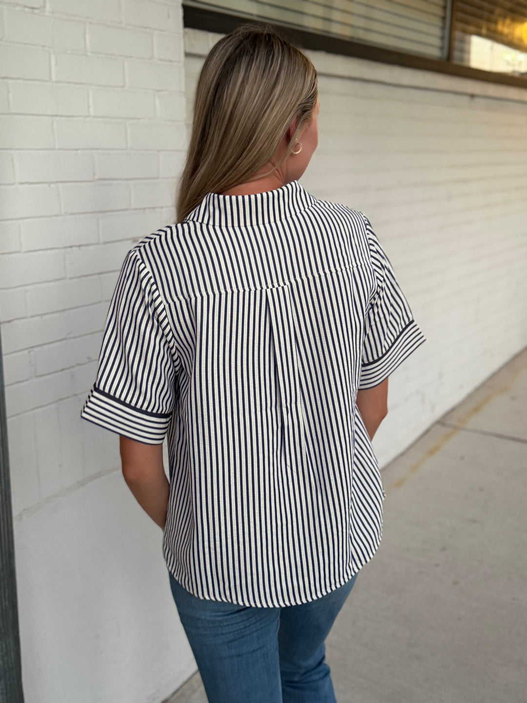 Lainey Blue Collared Stripe Top