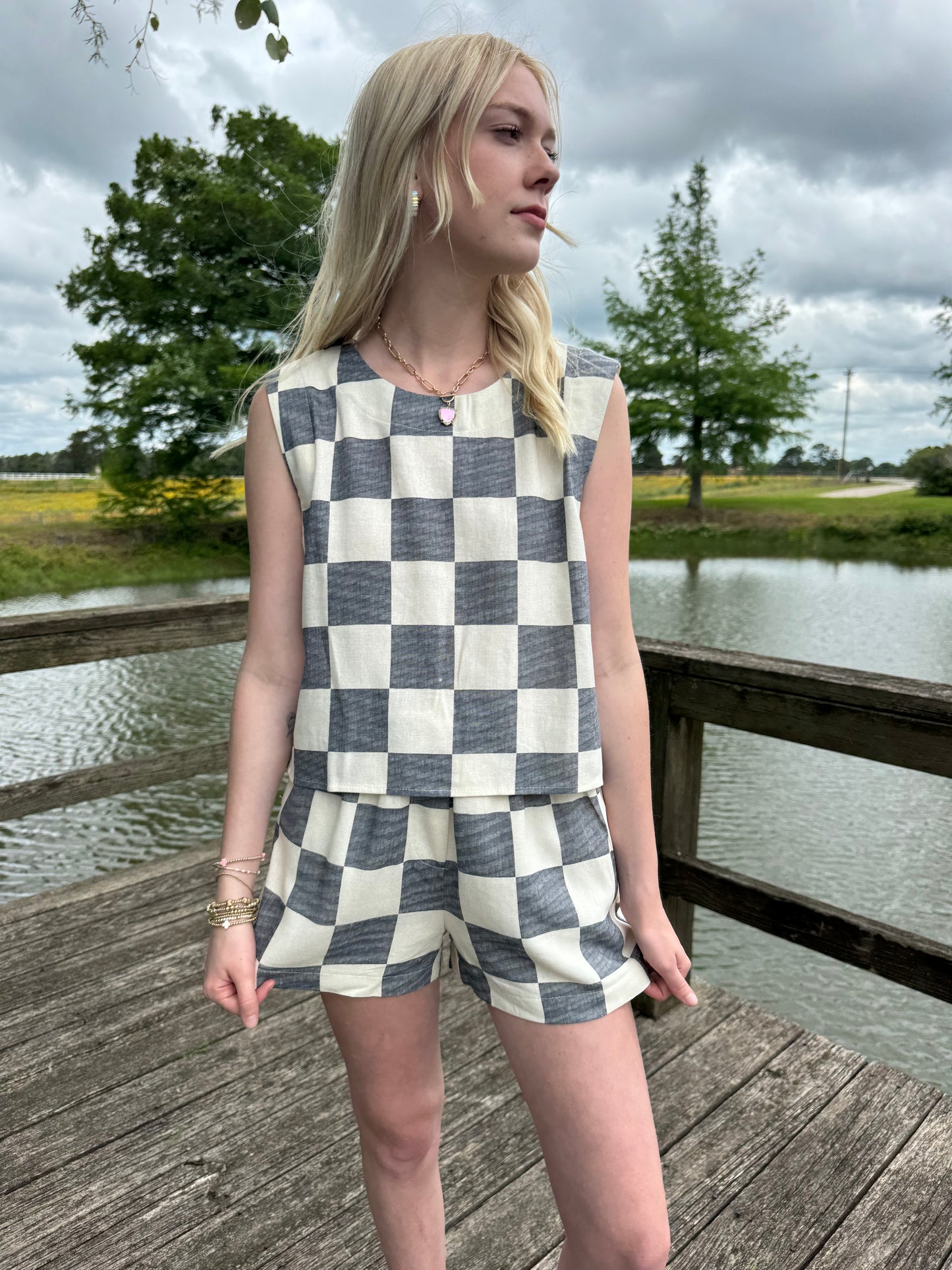 Rosa Navy Checkered Short Set