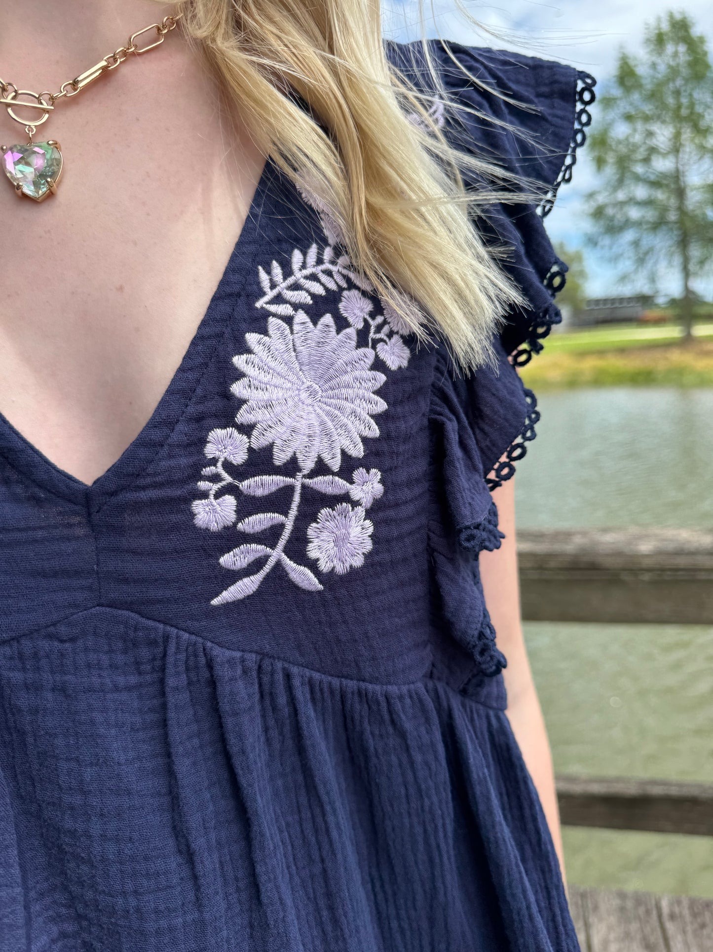 Aria Embroidered Gauze Top