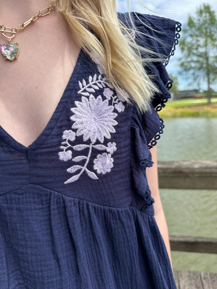 Aria Embroidered Gauze Top