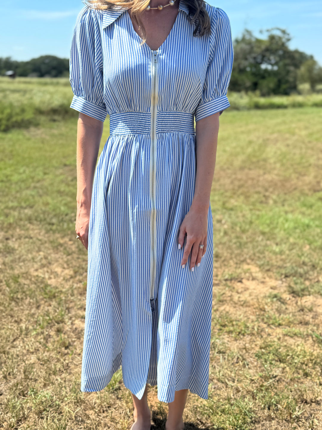 Amy Blue Front Zipper Dress