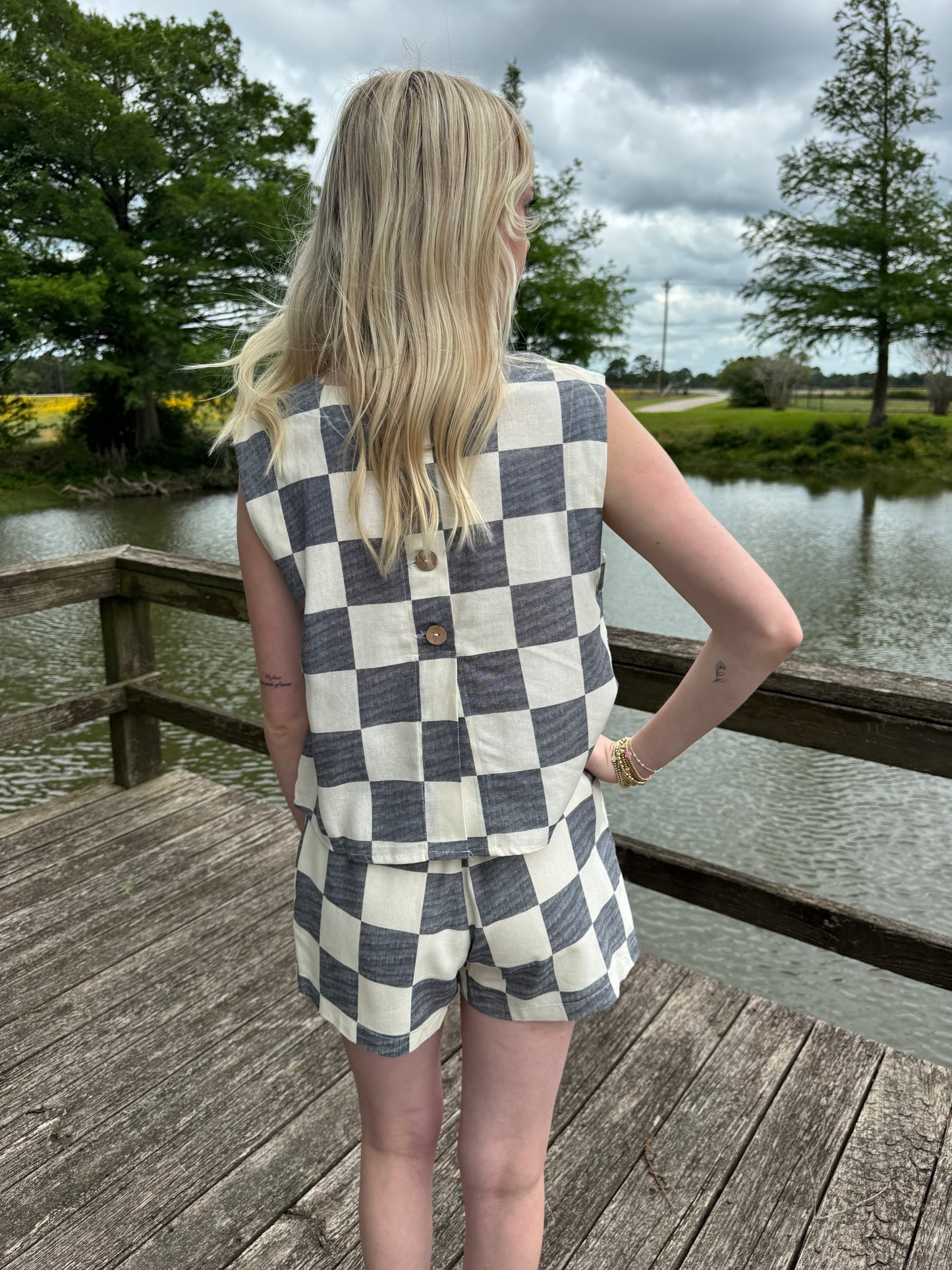 Rosa Navy Checkered Short Set