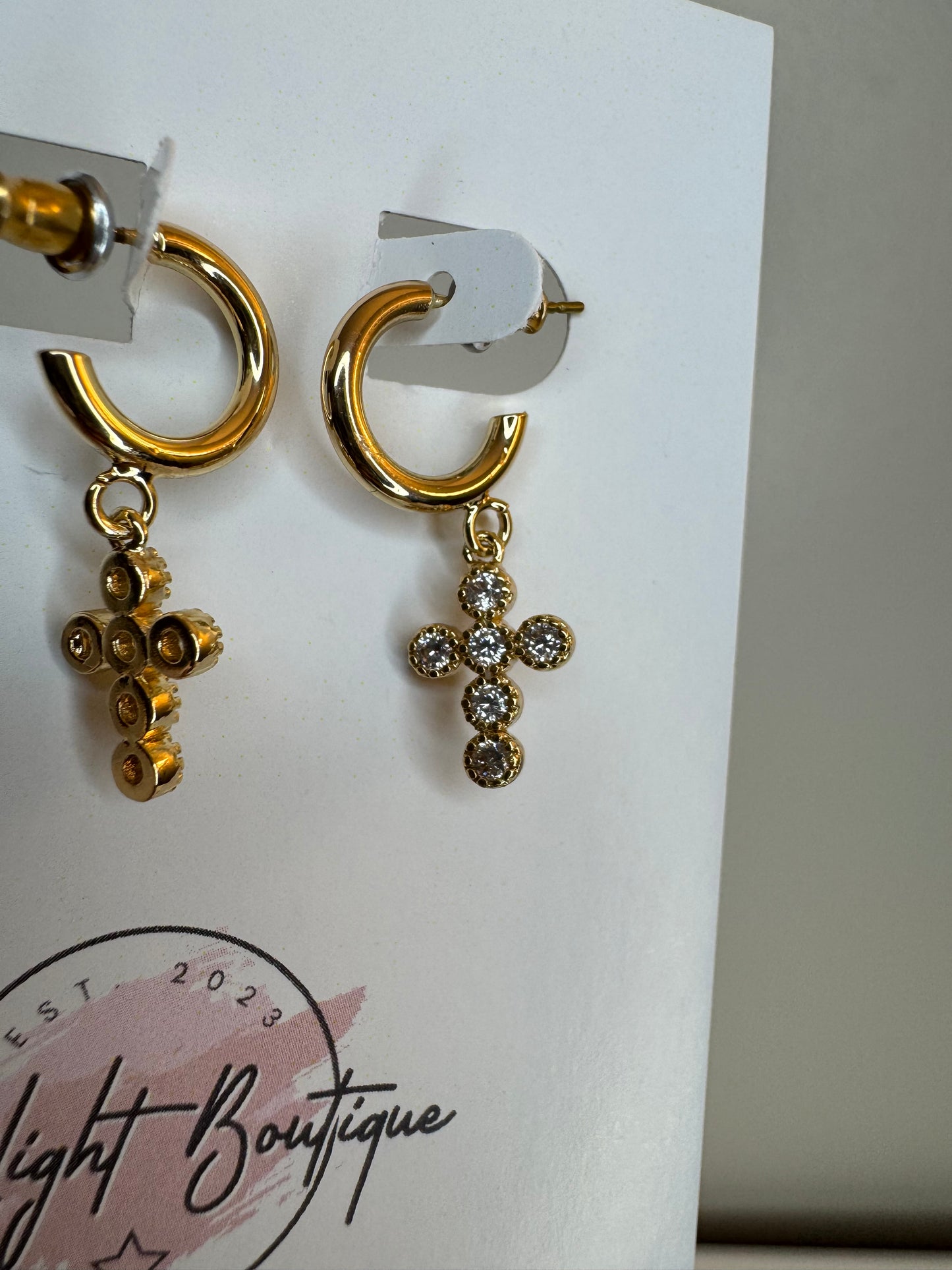 Huggie Hoops with Cross