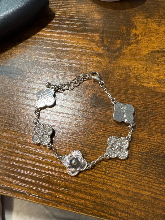 Silver Pave Clover Bracelet
