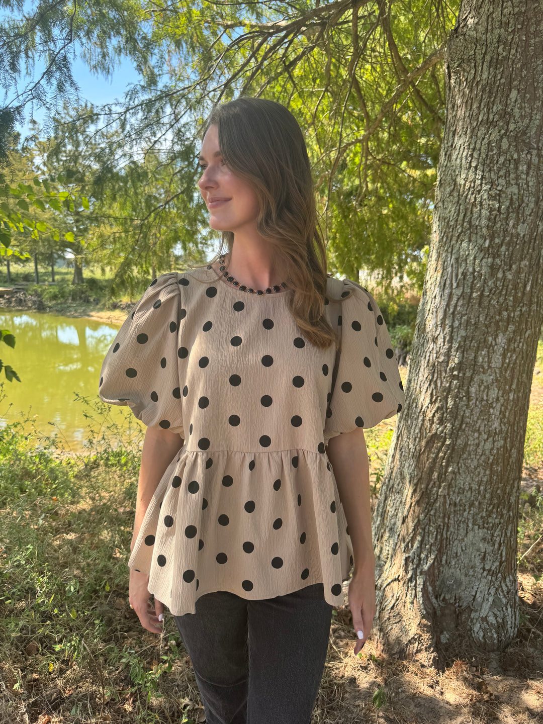 Blake Cream Polka Dot Top