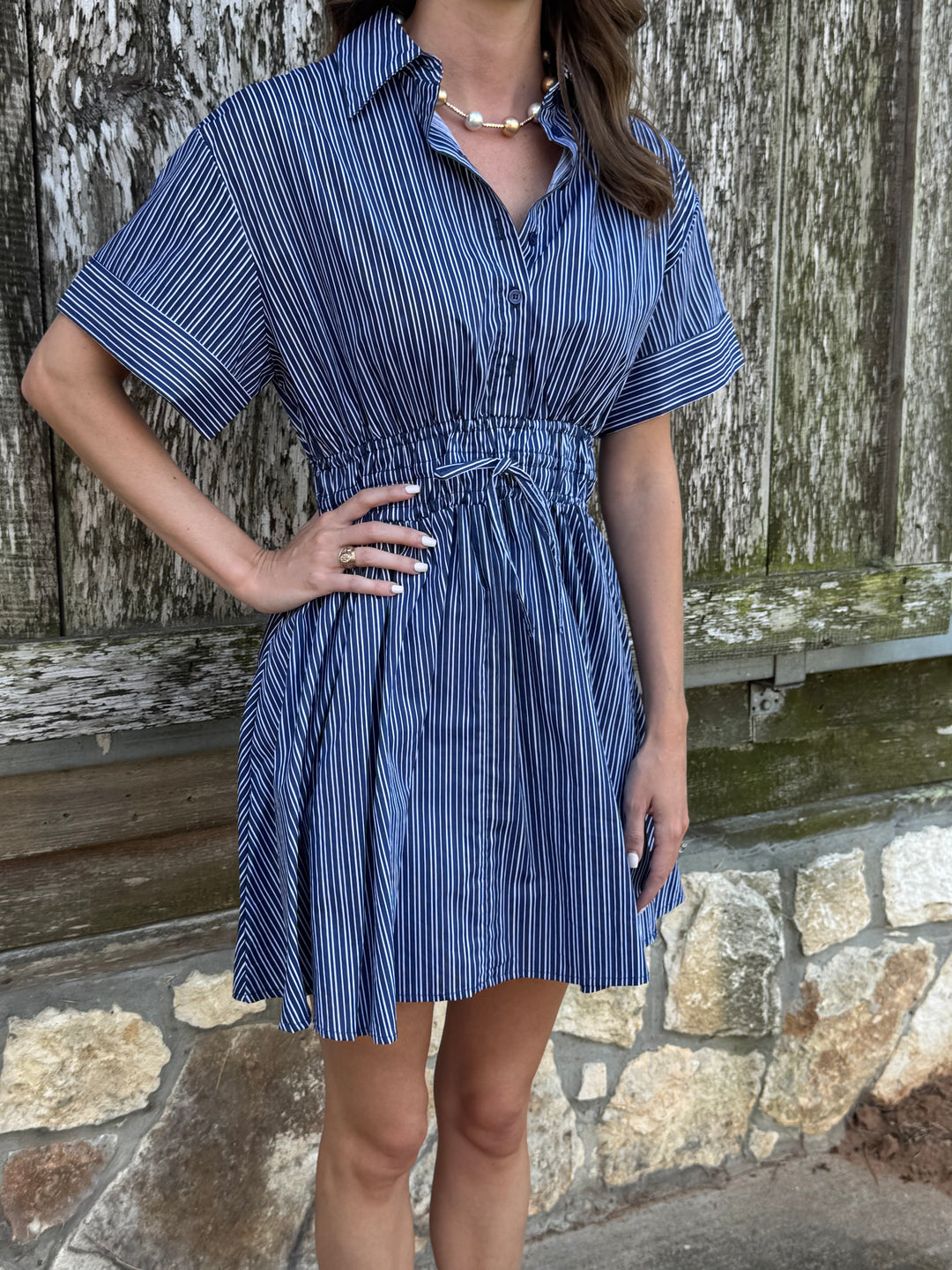 Erica Navy Mini Stripe Dress