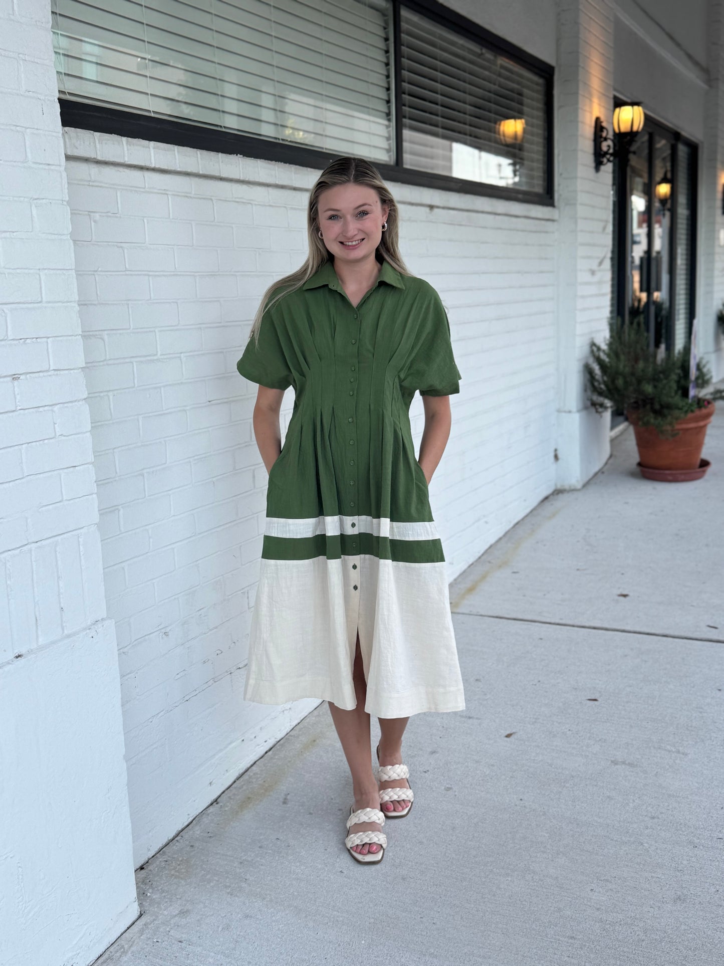 Lettie Green Pleated Midi Dress