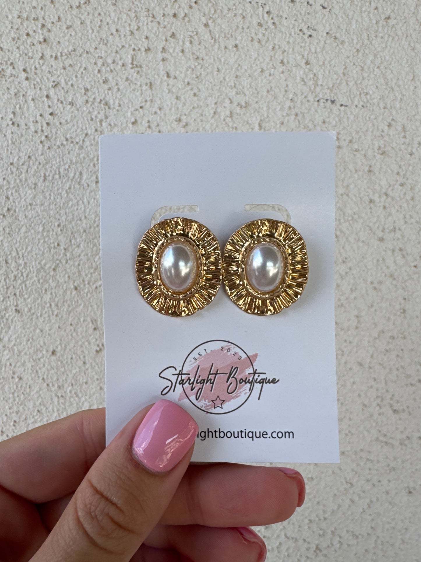 Darcy Gold and Pearl Oversized Studs