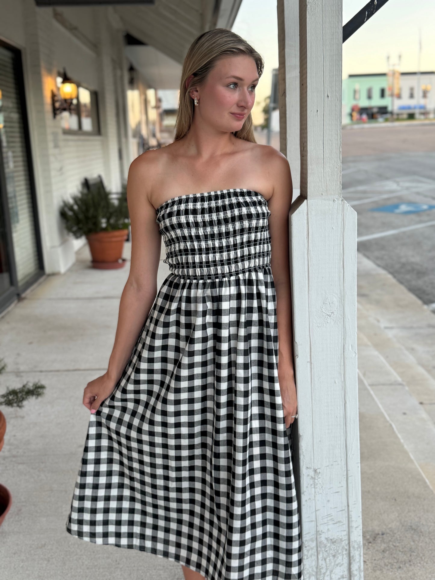 Rory Strapless Gingham Dress