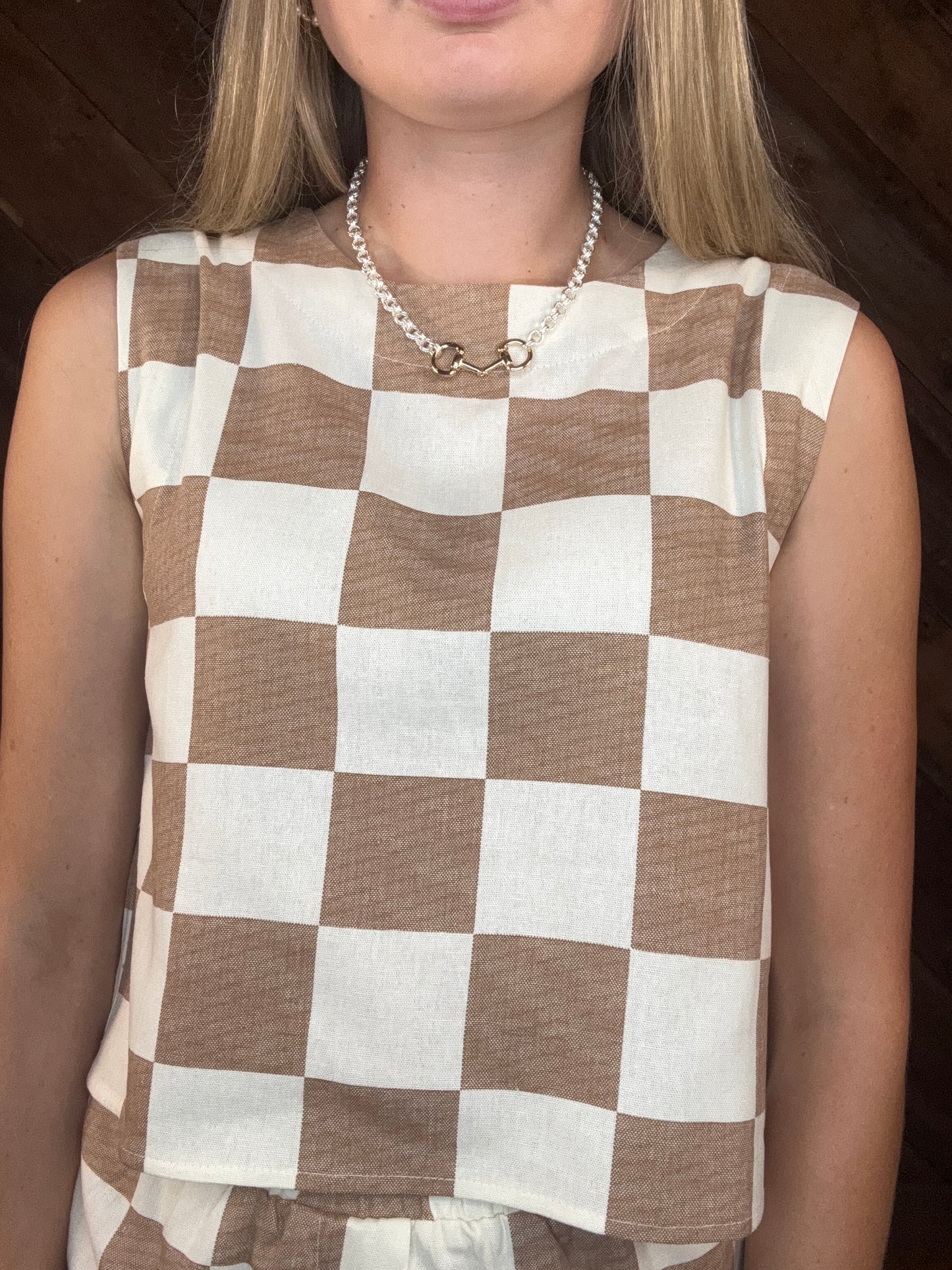 Rosa Taupe Checkered Short Set