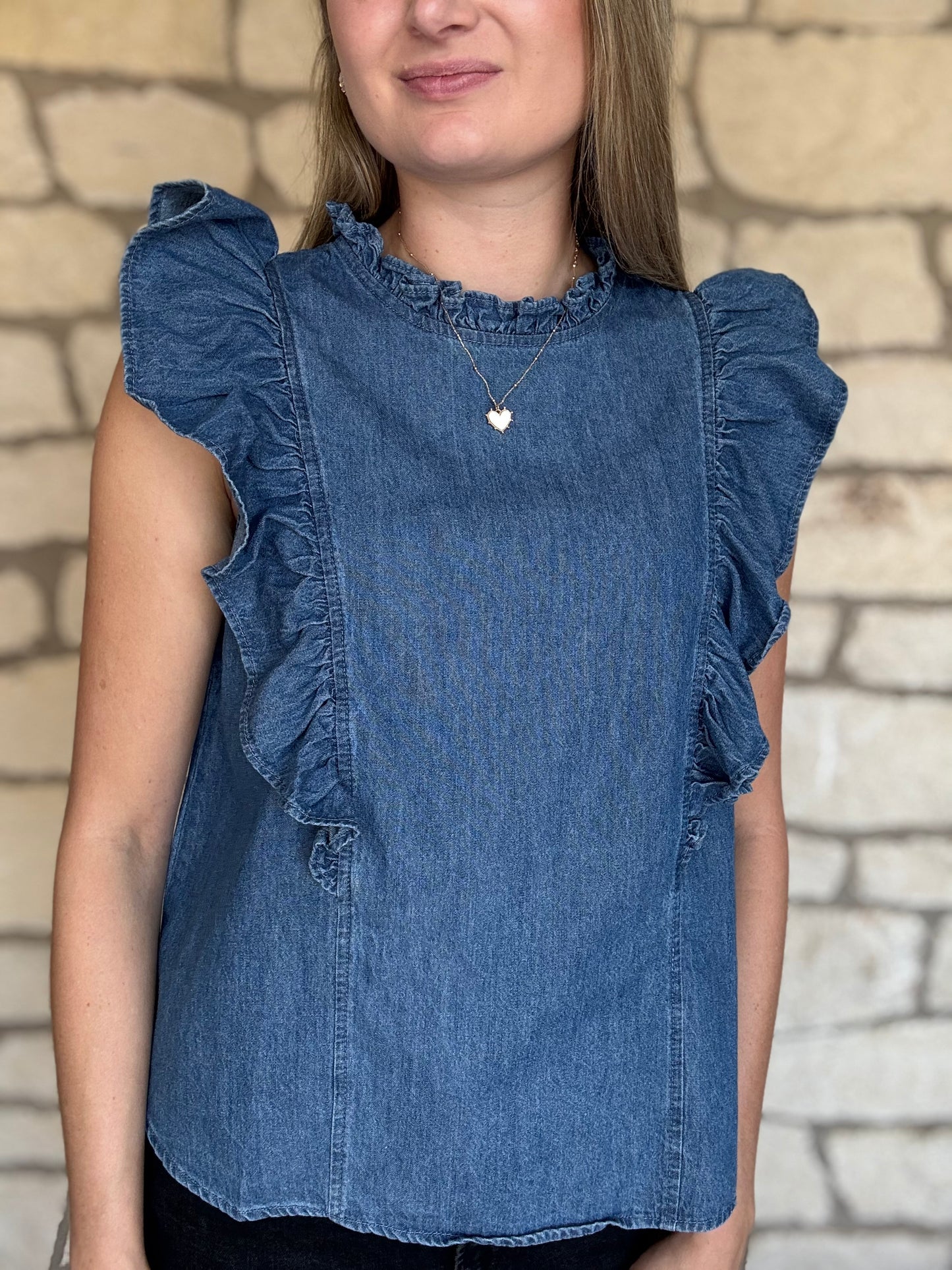 KeeKee Denim Flutter Sleeve Top