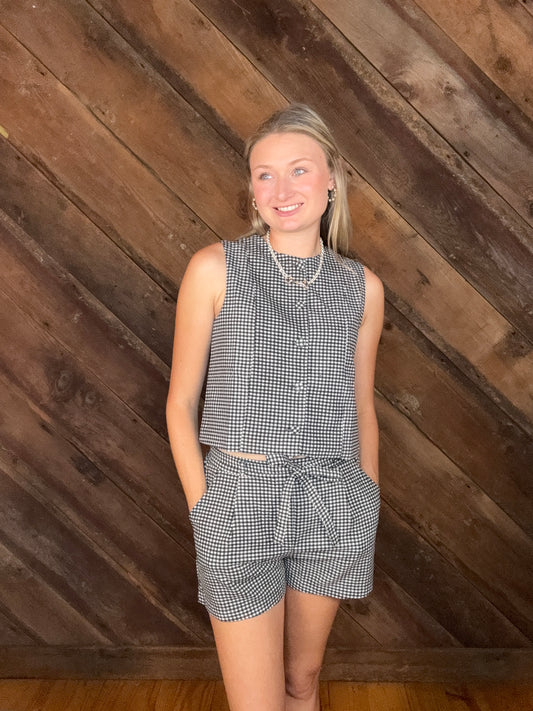 Black Gingham Short Set