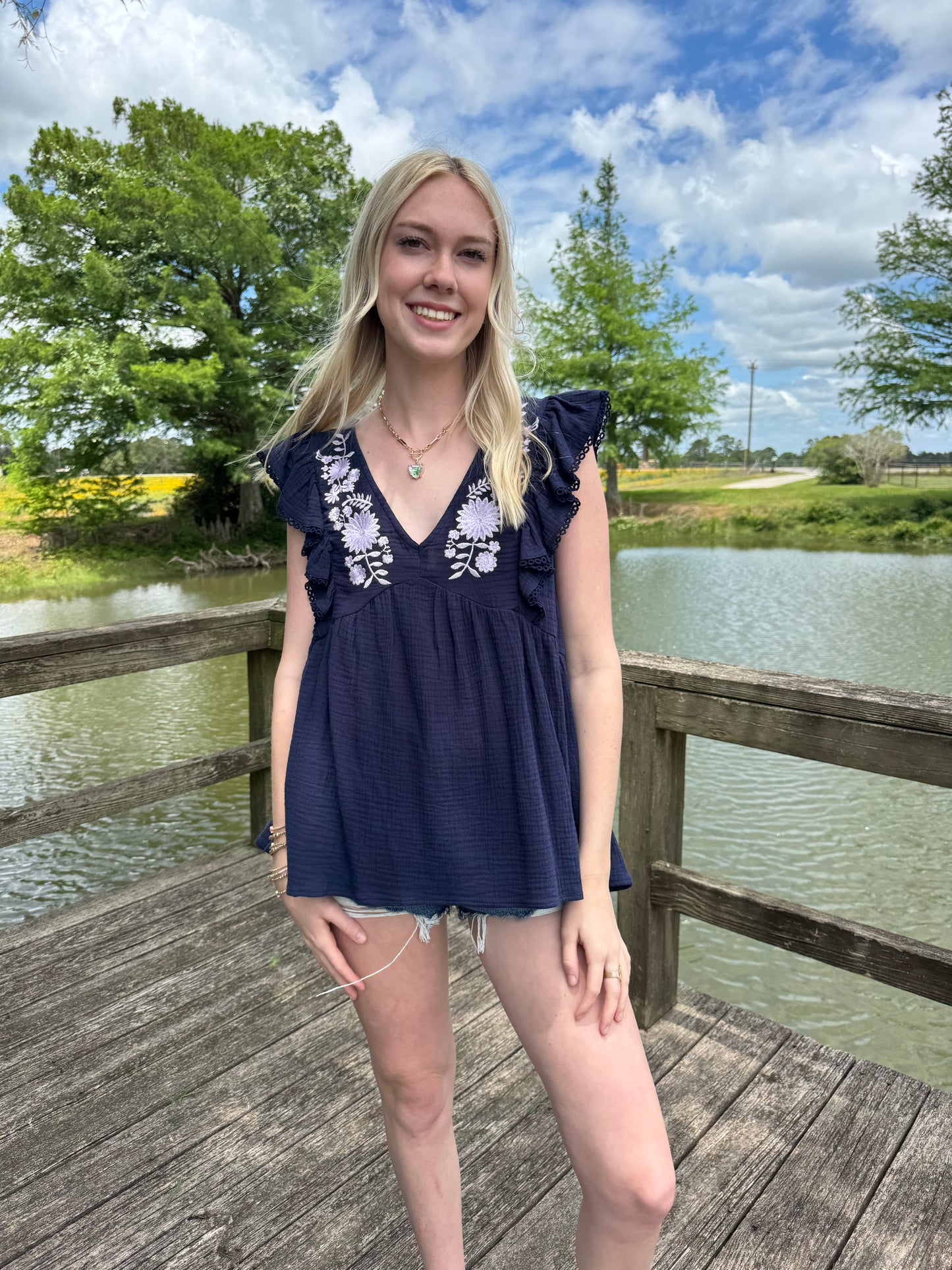 Aria Embroidered Gauze Top