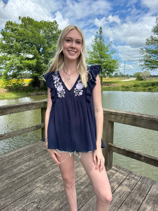 Aria Embroidered Gauze Top
