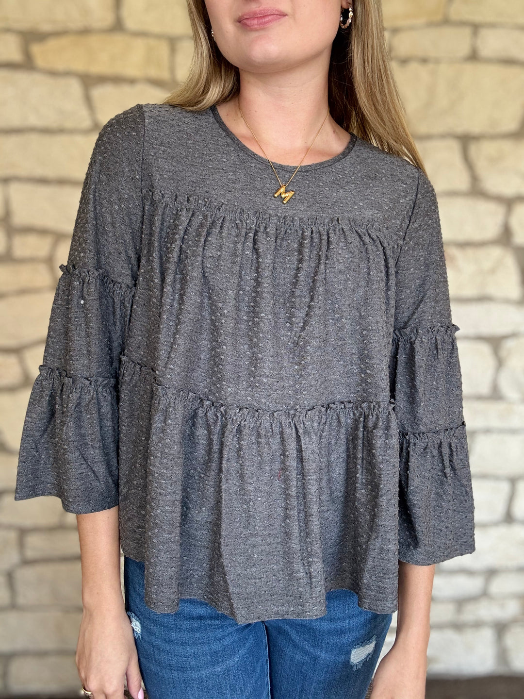 Clementine 3/4 Sleeve Grey Top