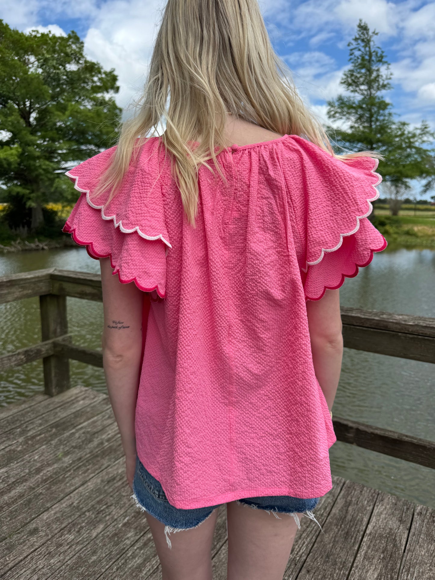 Lois Pink Ruffle Sleeve Top