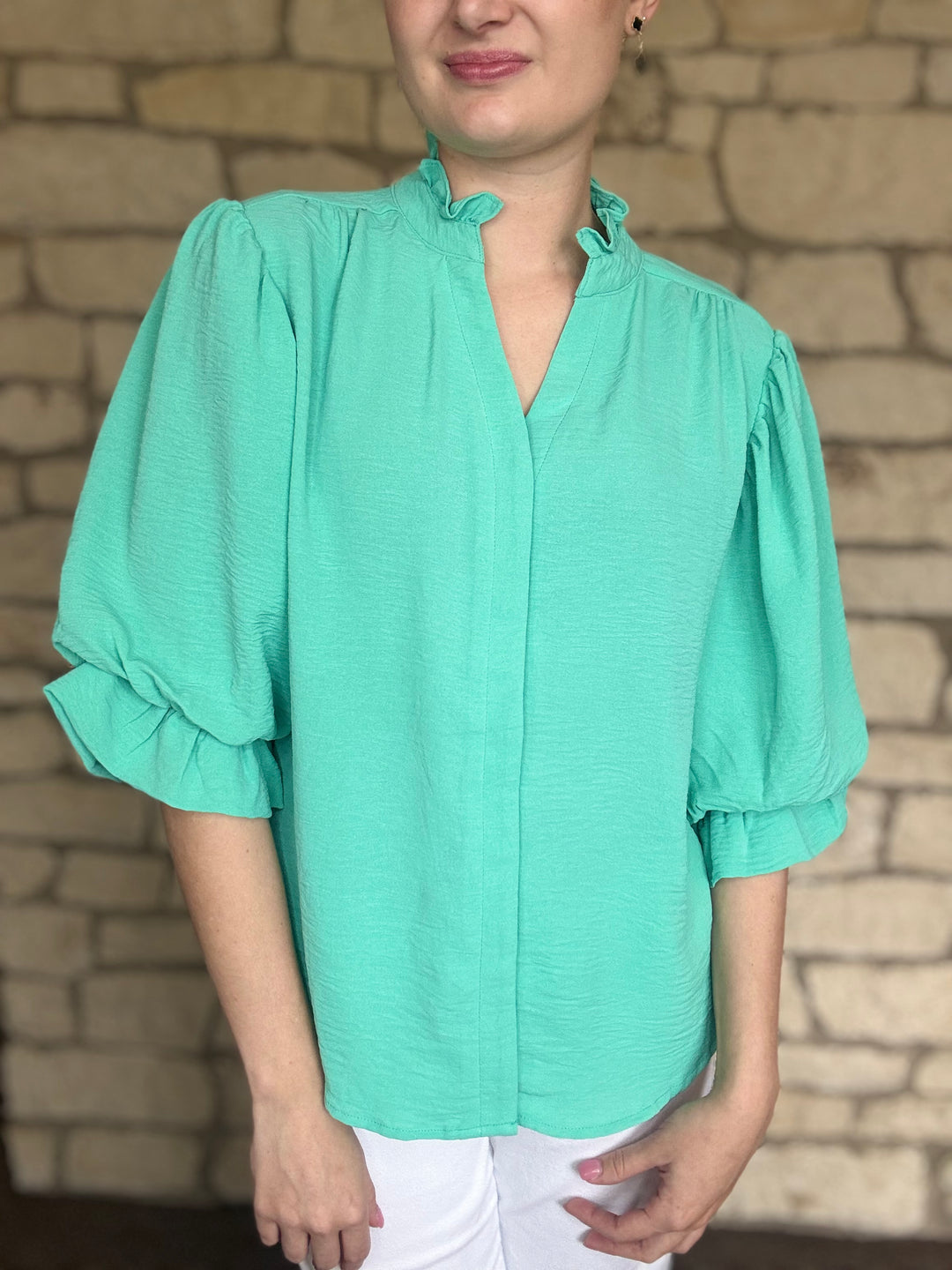 Almost 5 O'clock Teal 3/4 Sleeve Top