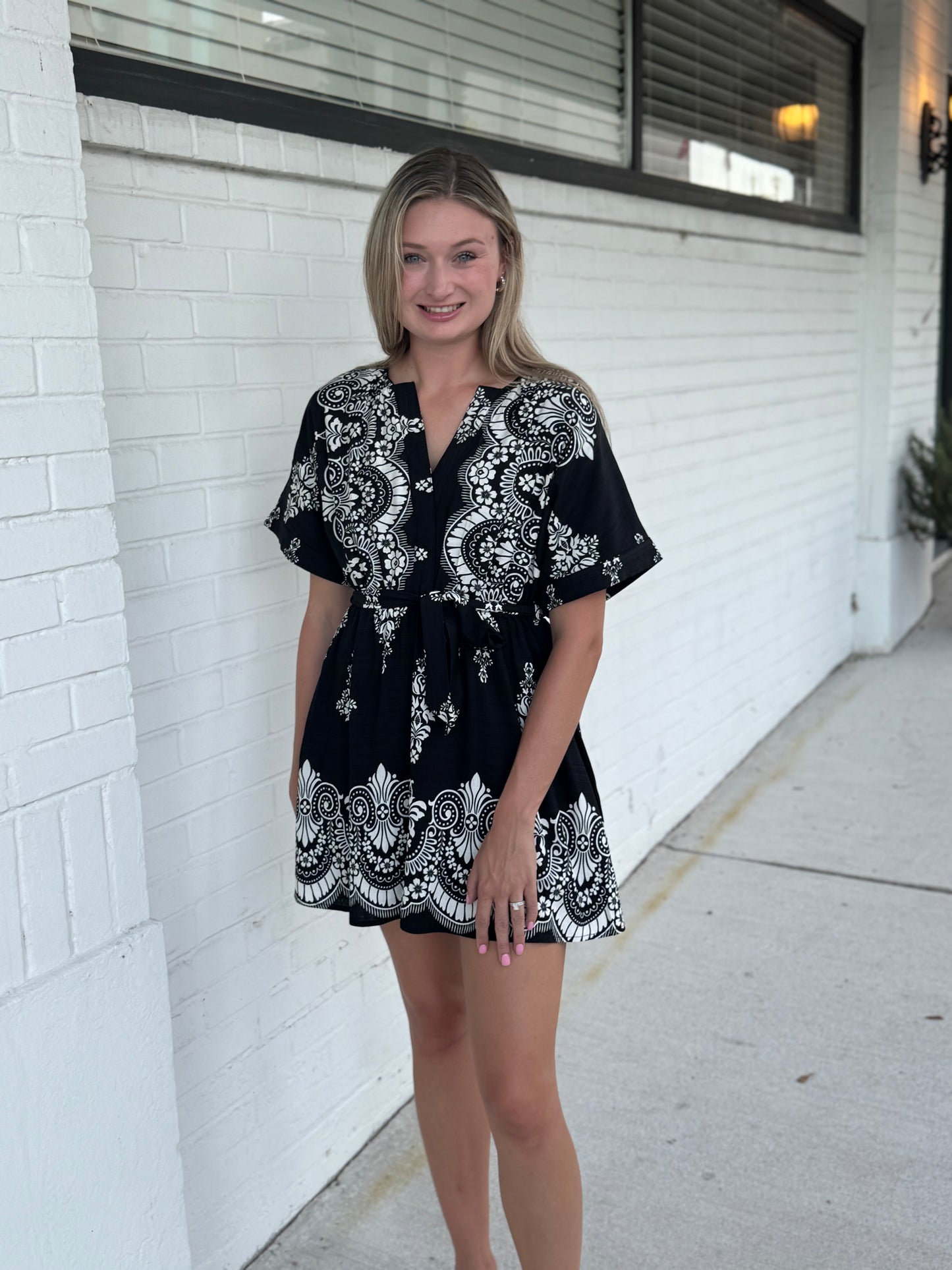Angelica Black Tie Waist Mini Dress