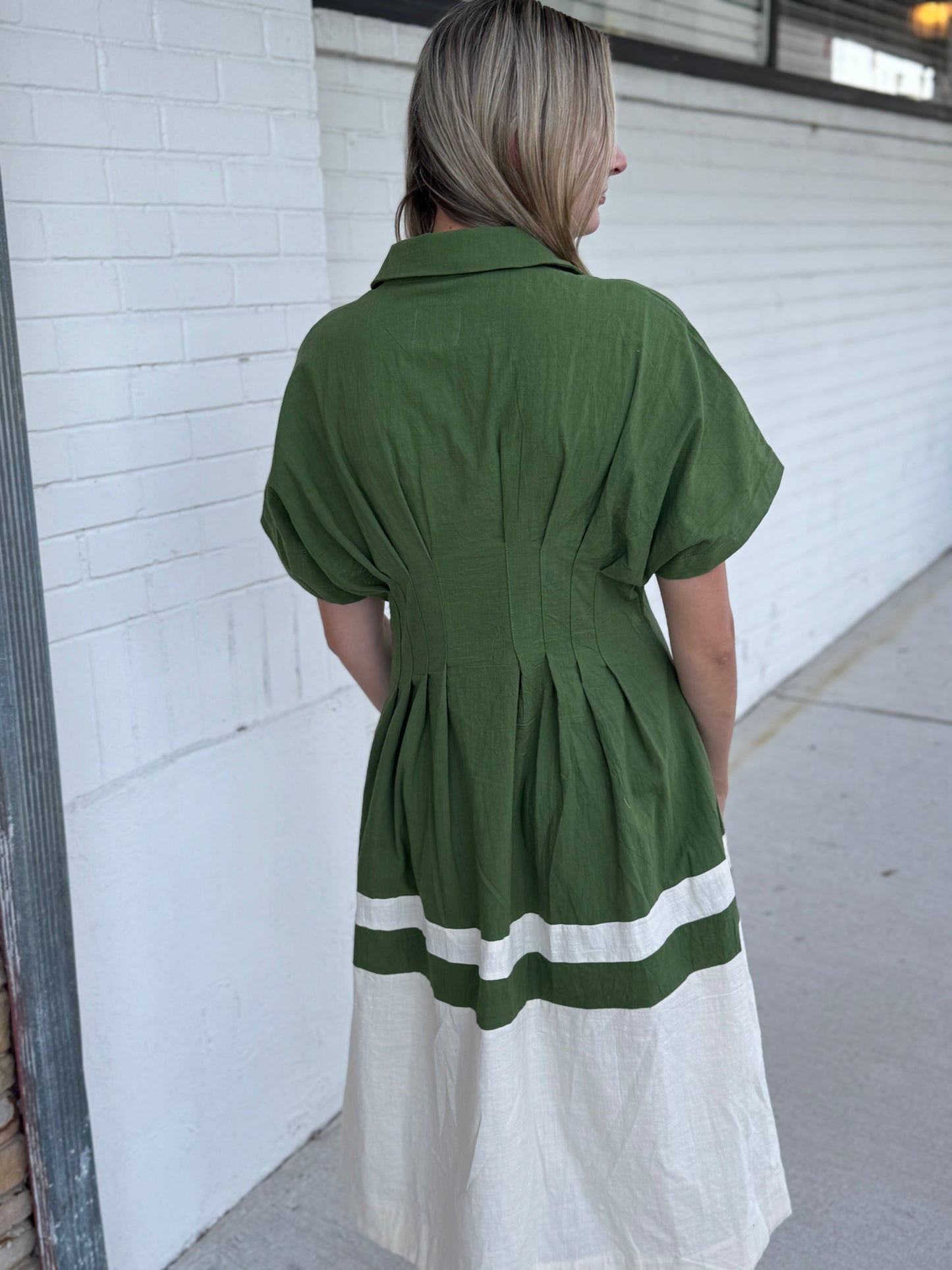 Lettie Green Pleated Midi Dress