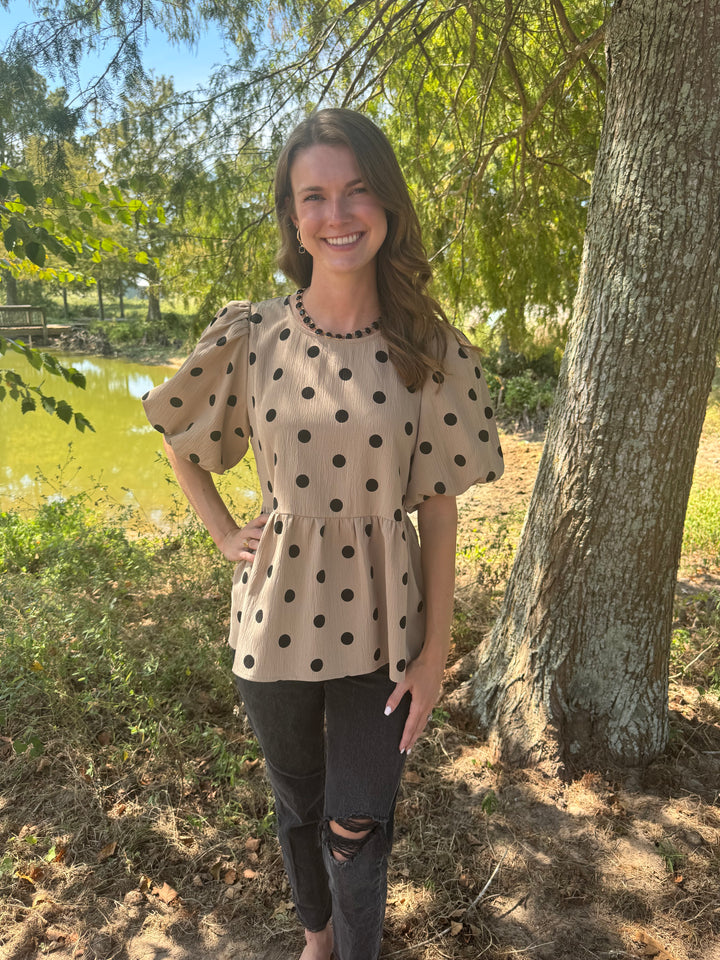 Blake Cream Polka Dot Top
