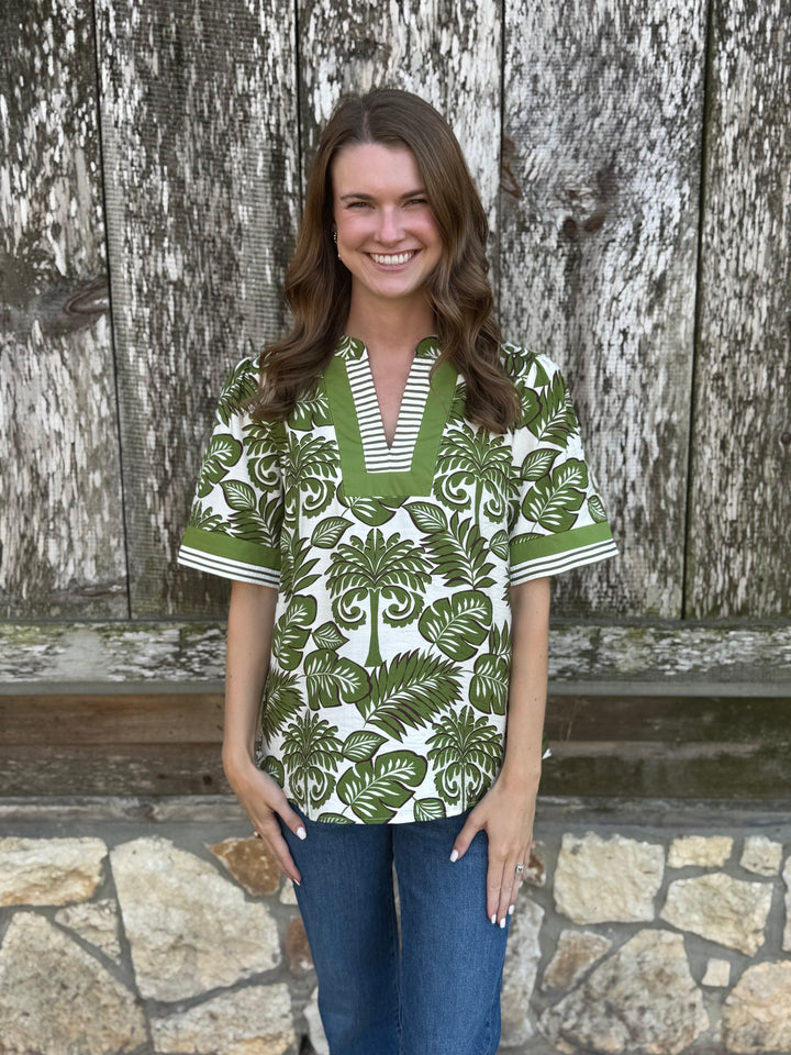 Cara Green Leaf Pattern Top