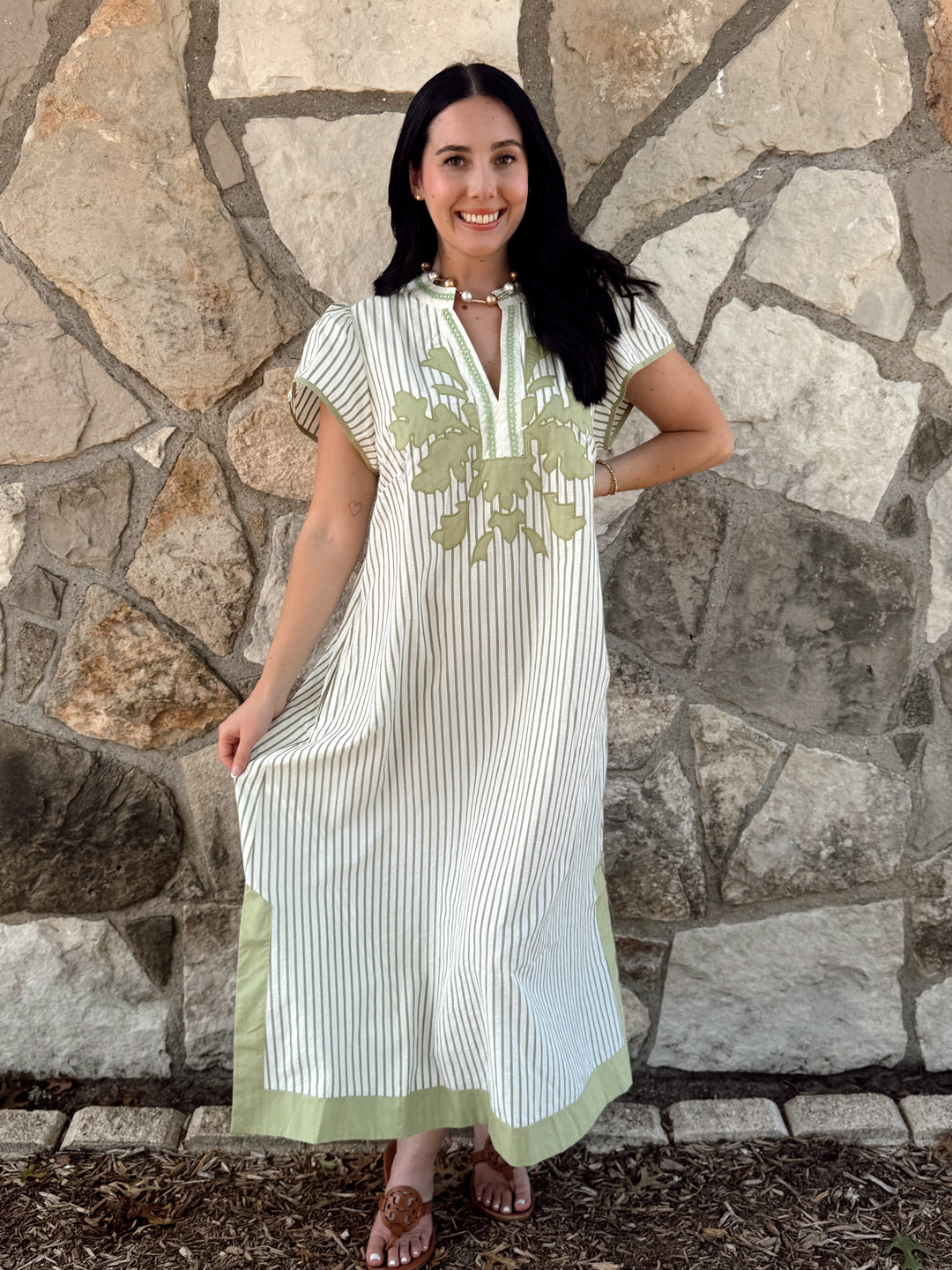 Leah Green V Neck Maxi Dress