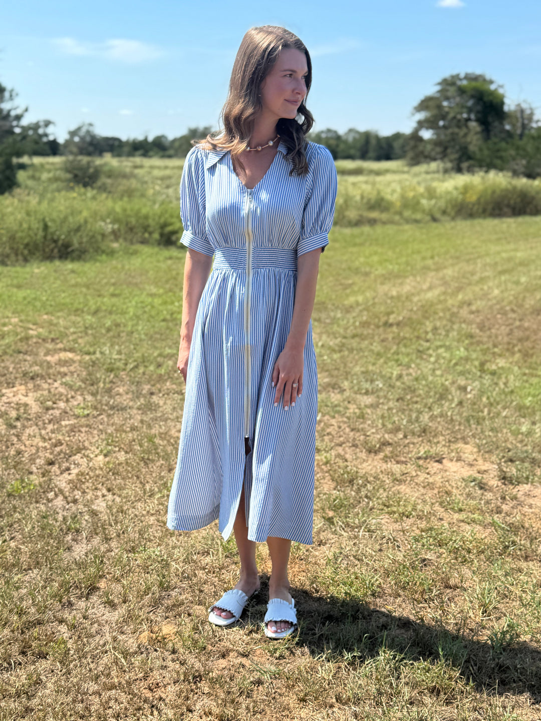 Amy Blue Front Zipper Dress