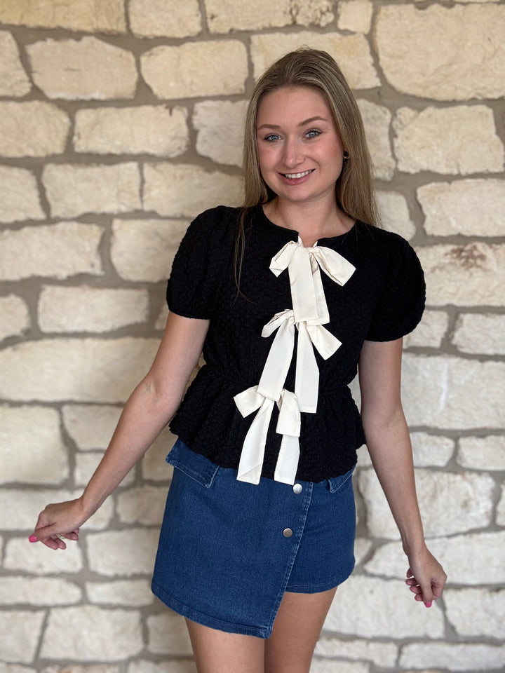 Meadow White Bow Puff Sleeve Top