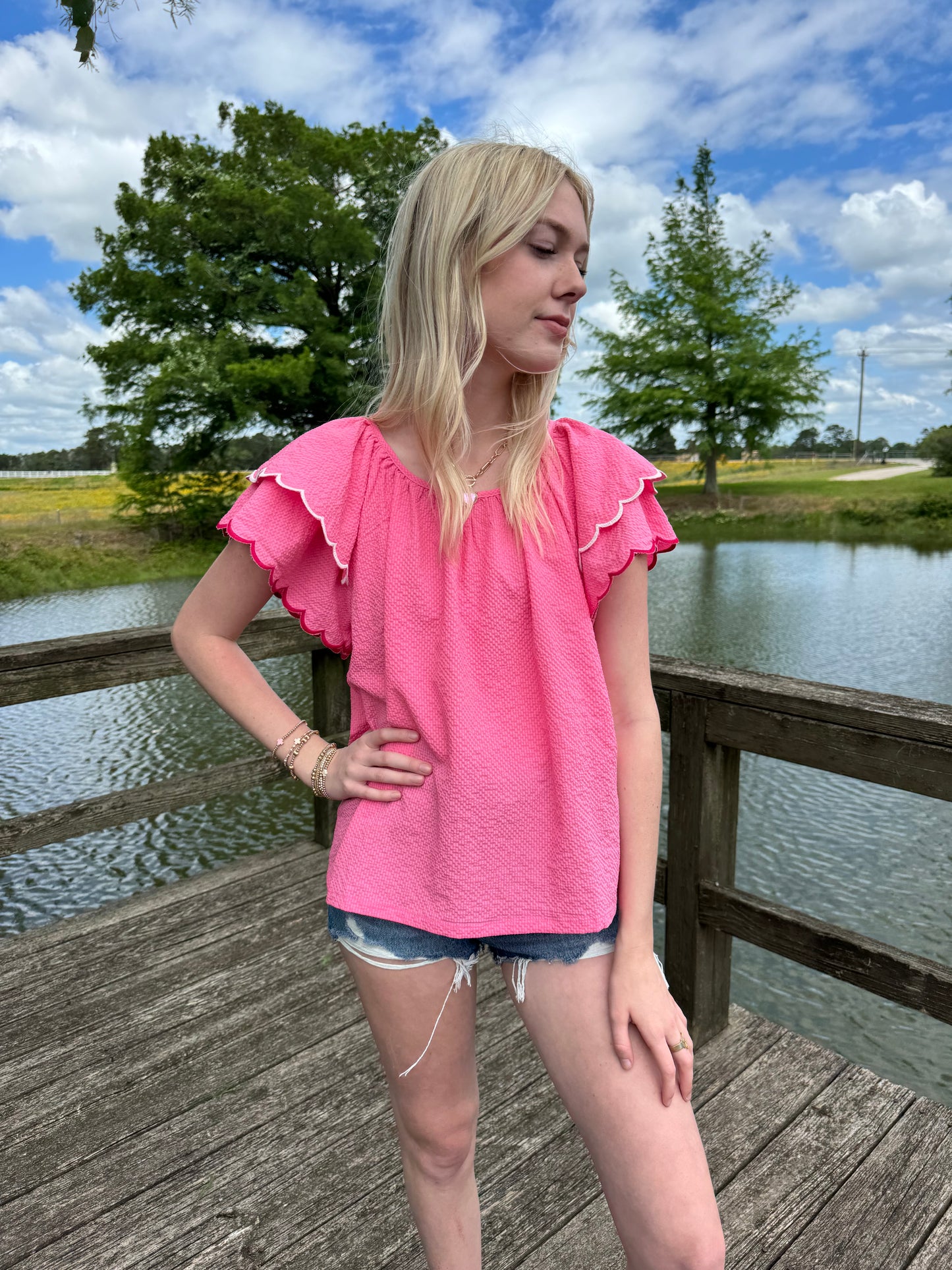 Lois Pink Ruffle Sleeve Top