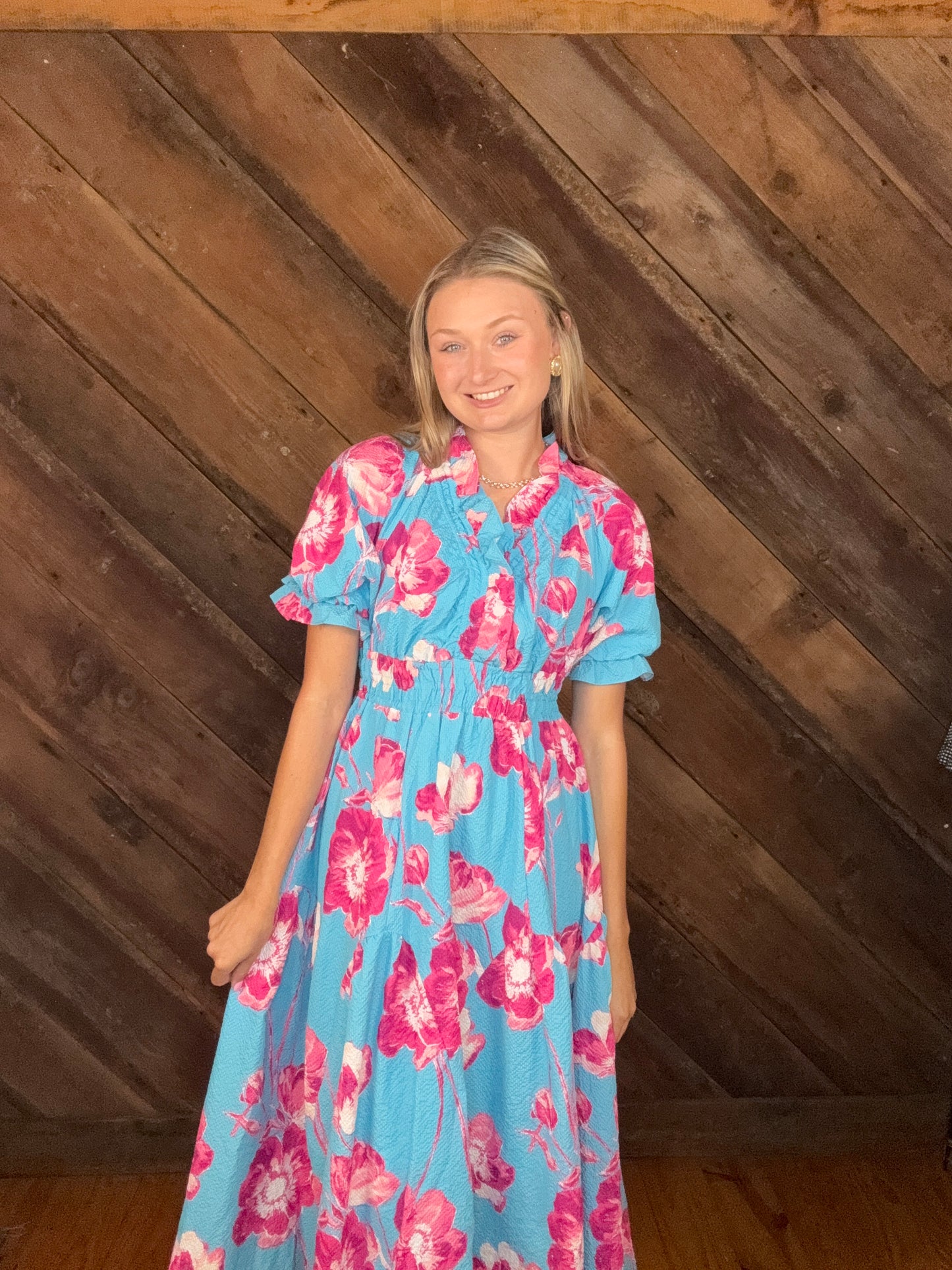 Sherri Blue Floral Maxi Dress