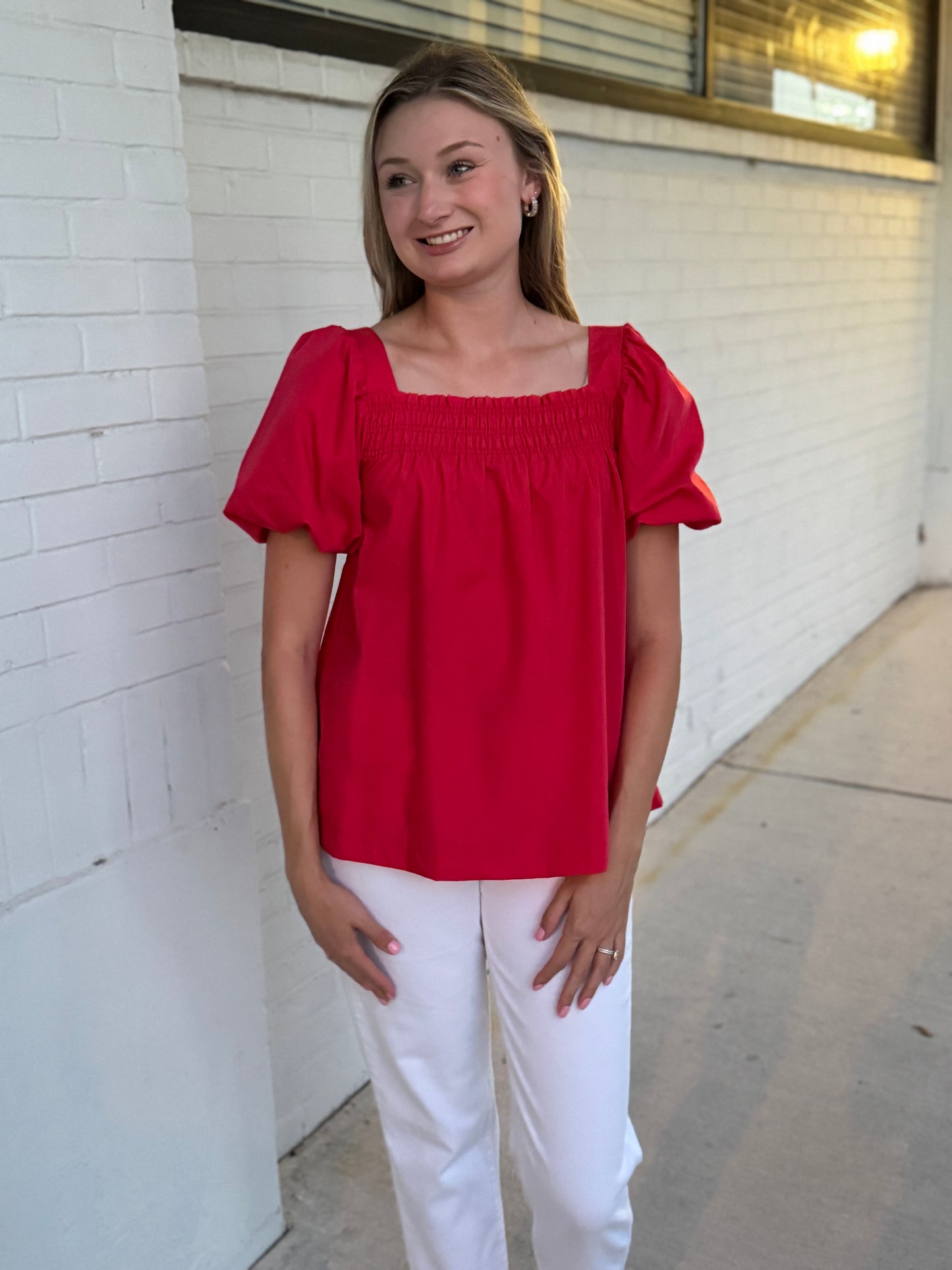 Brenda Red Square Neck Top