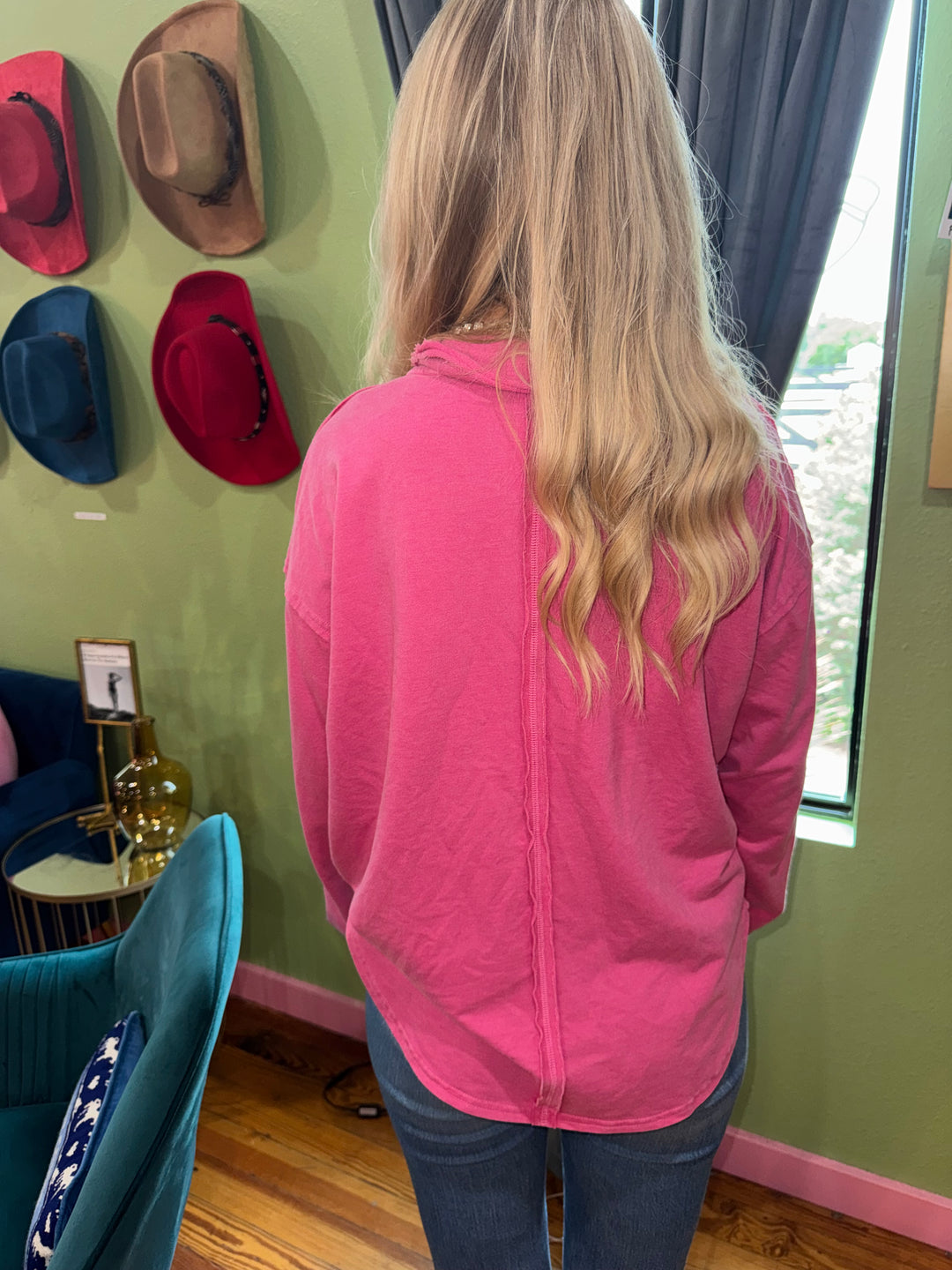 Kara Pink Collared Split Neck Top