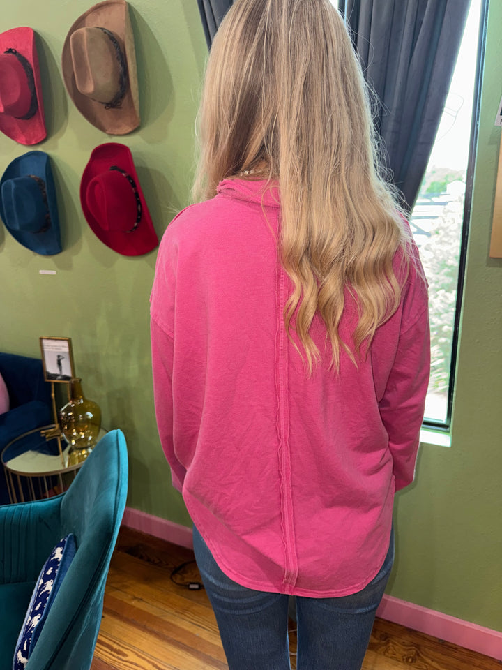 Kara Pink Collared Split Neck Top
