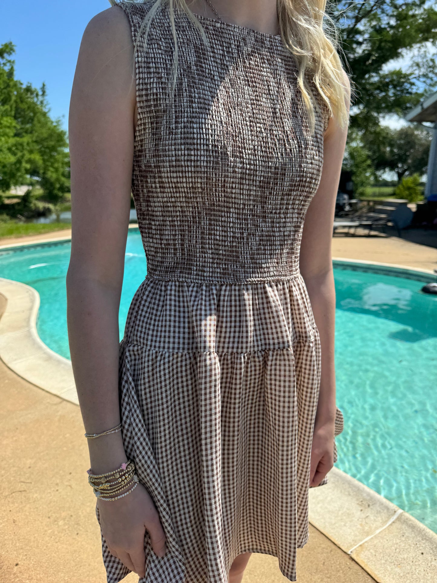 Olivia Gingham Smocked Midi Dress