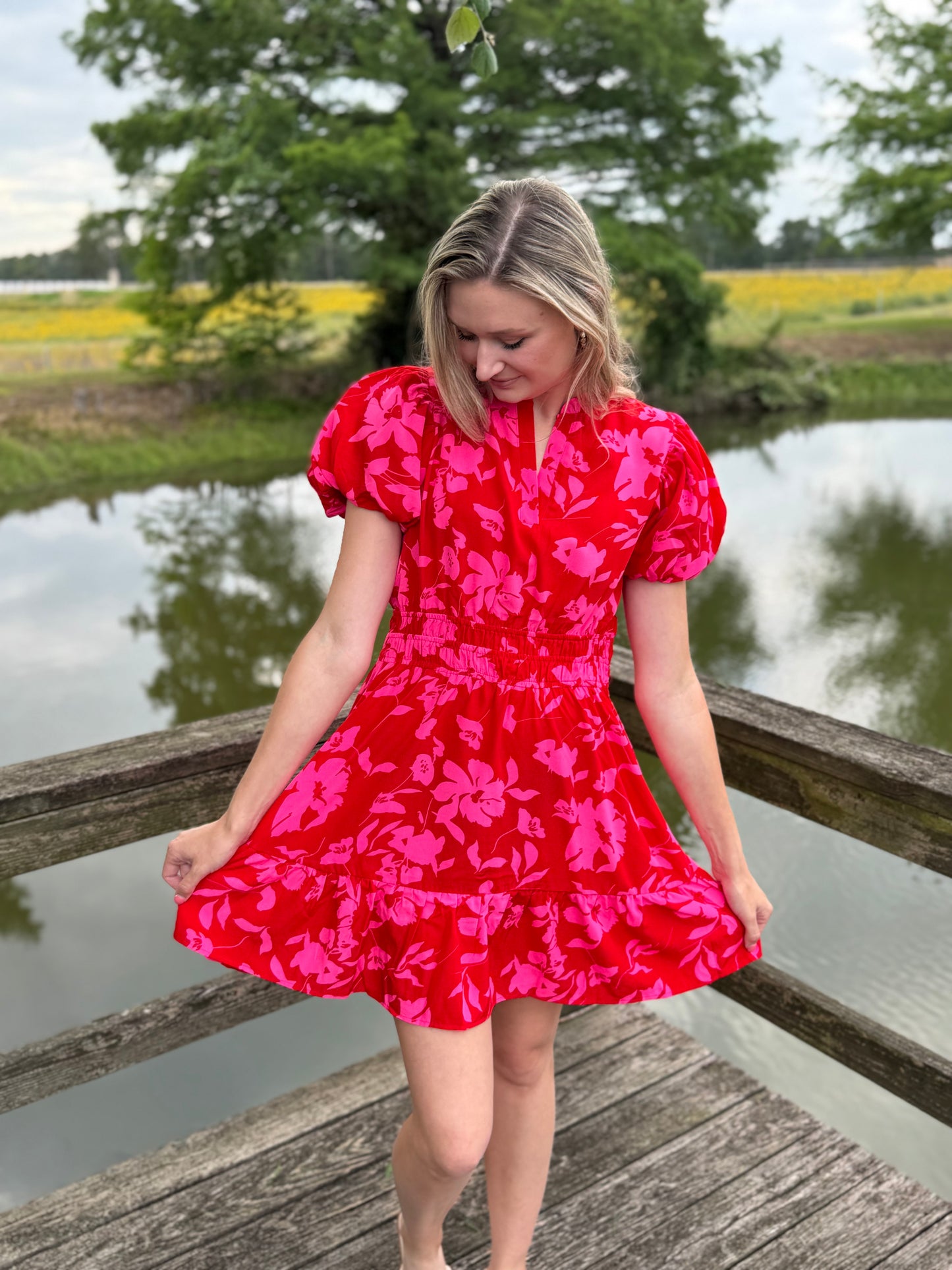 Ava Puff Sleeve Red Mini Dress