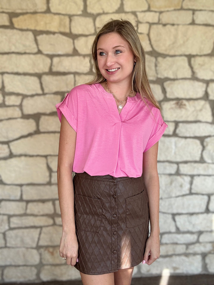 Bubble Gum Split Neck Top