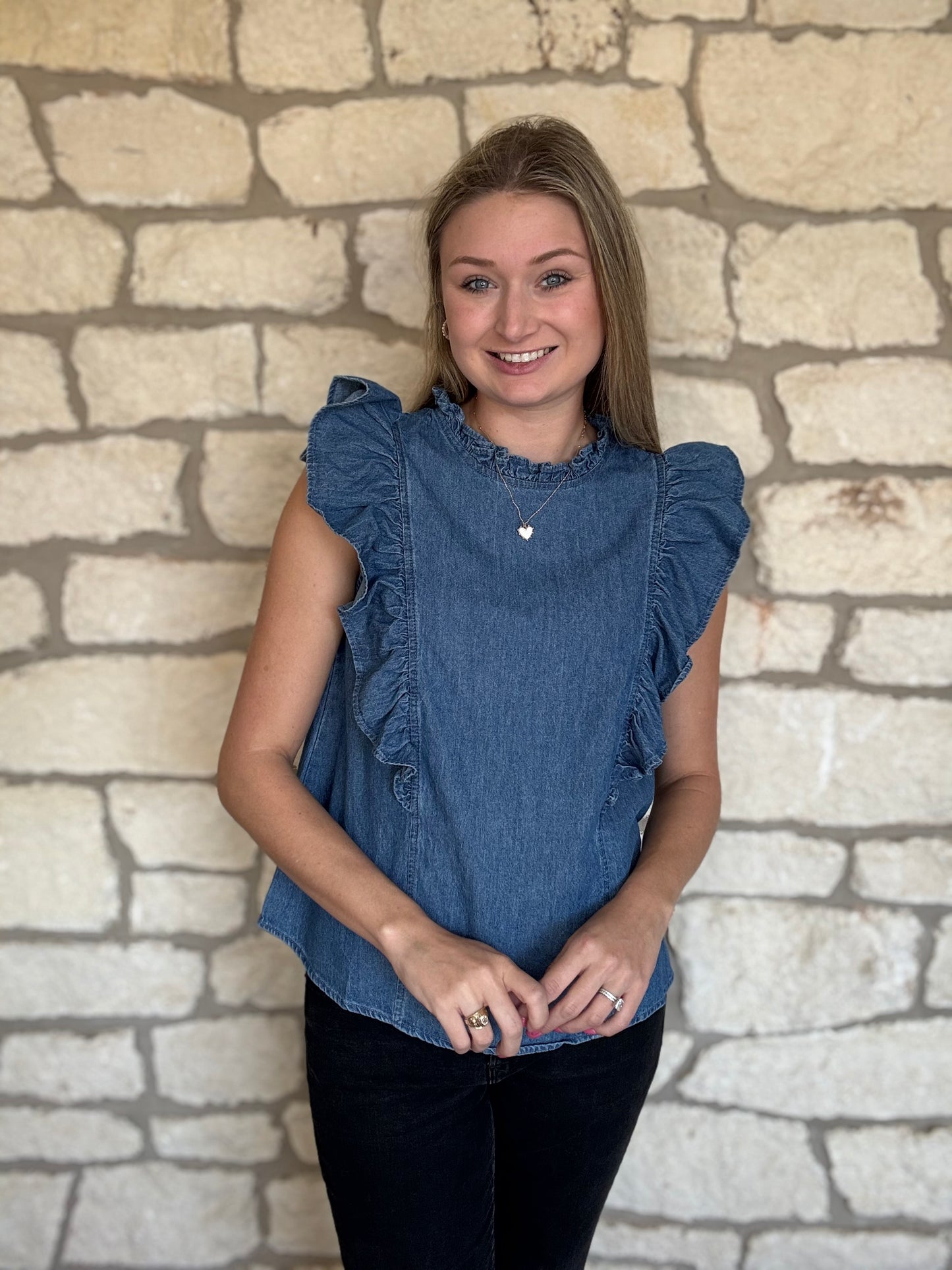 KeeKee Denim Flutter Sleeve Top