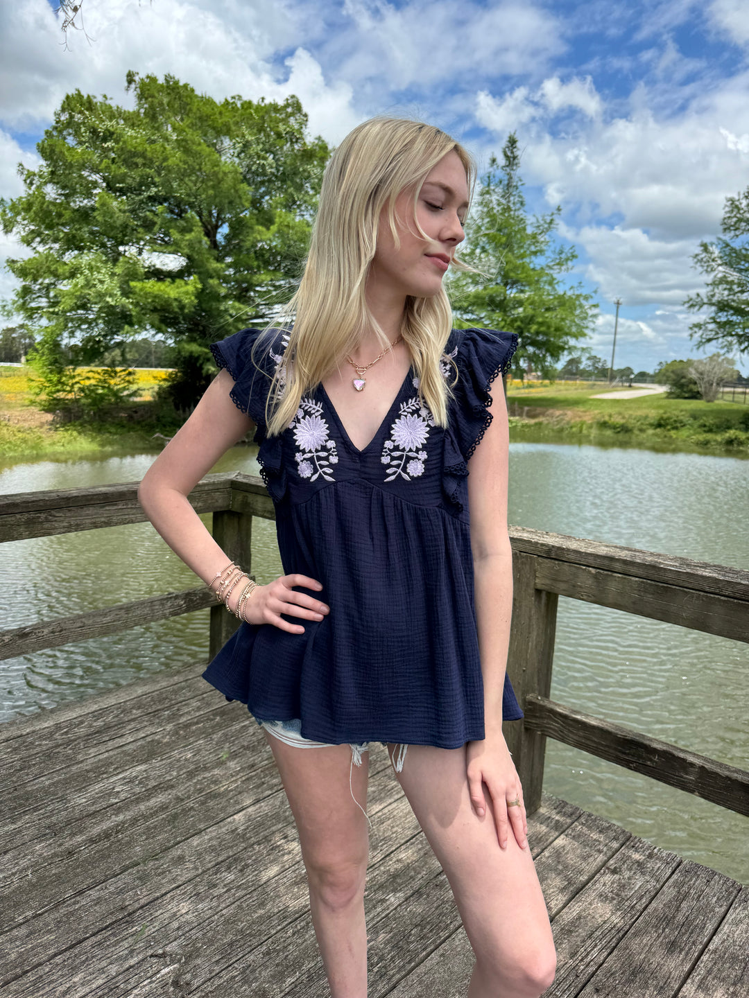 Aria Embroidered Gauze Top