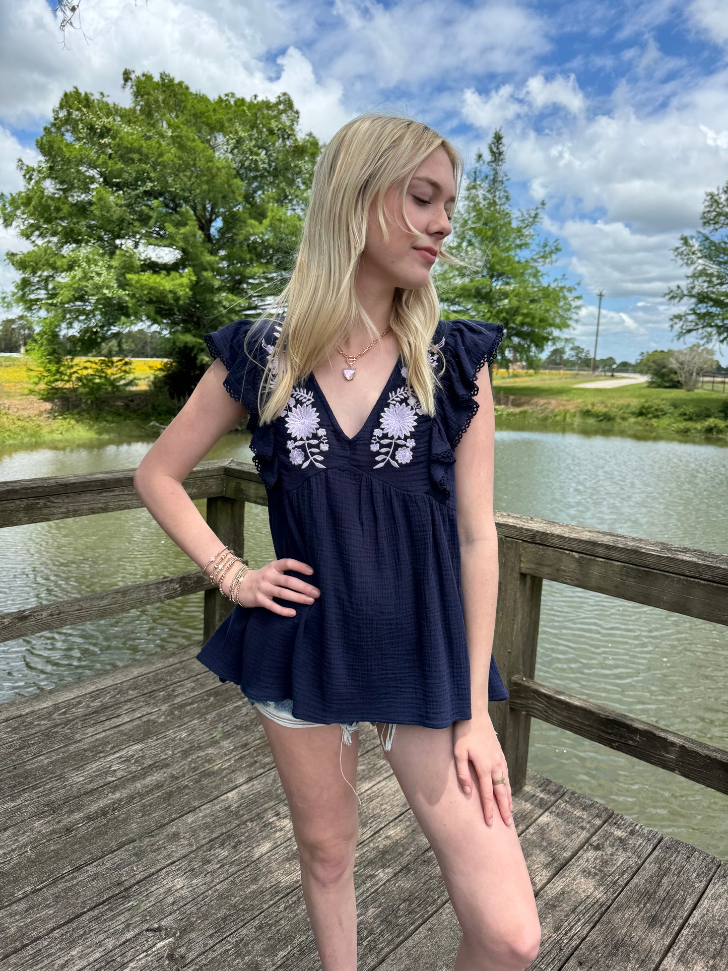 Aria Embroidered Gauze Top