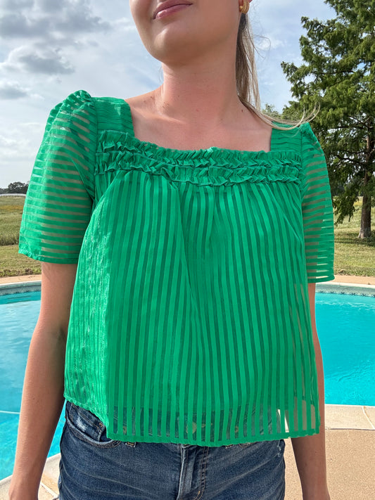 Green square neck short sleeve top
