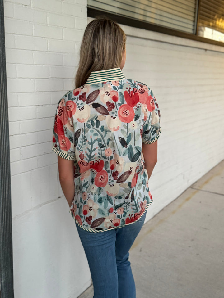 In Bloom Blue Collar Cotton Top