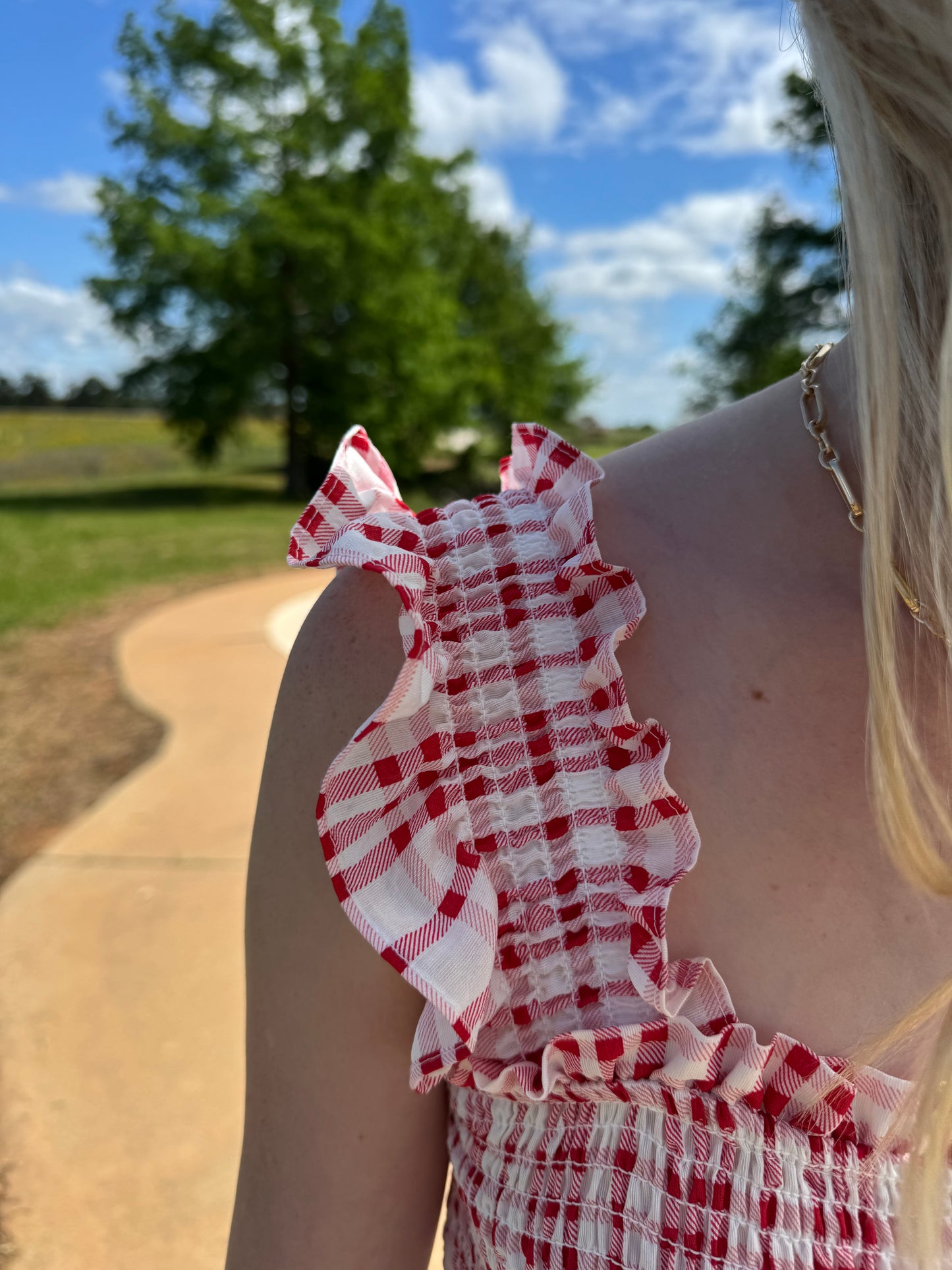 Firework Midi Red Smocked Dress