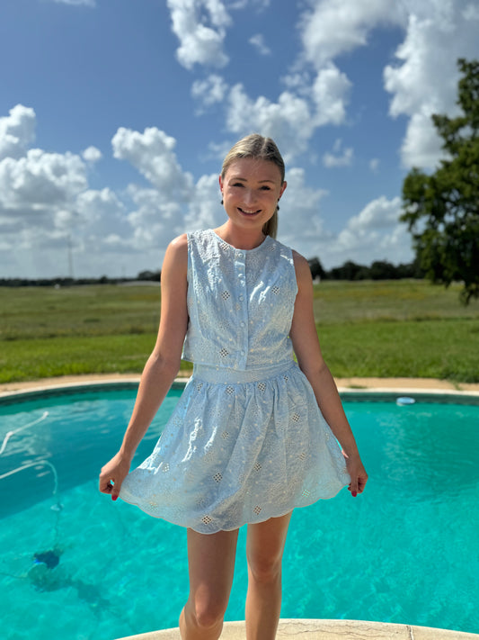 Matching blue eyelet set