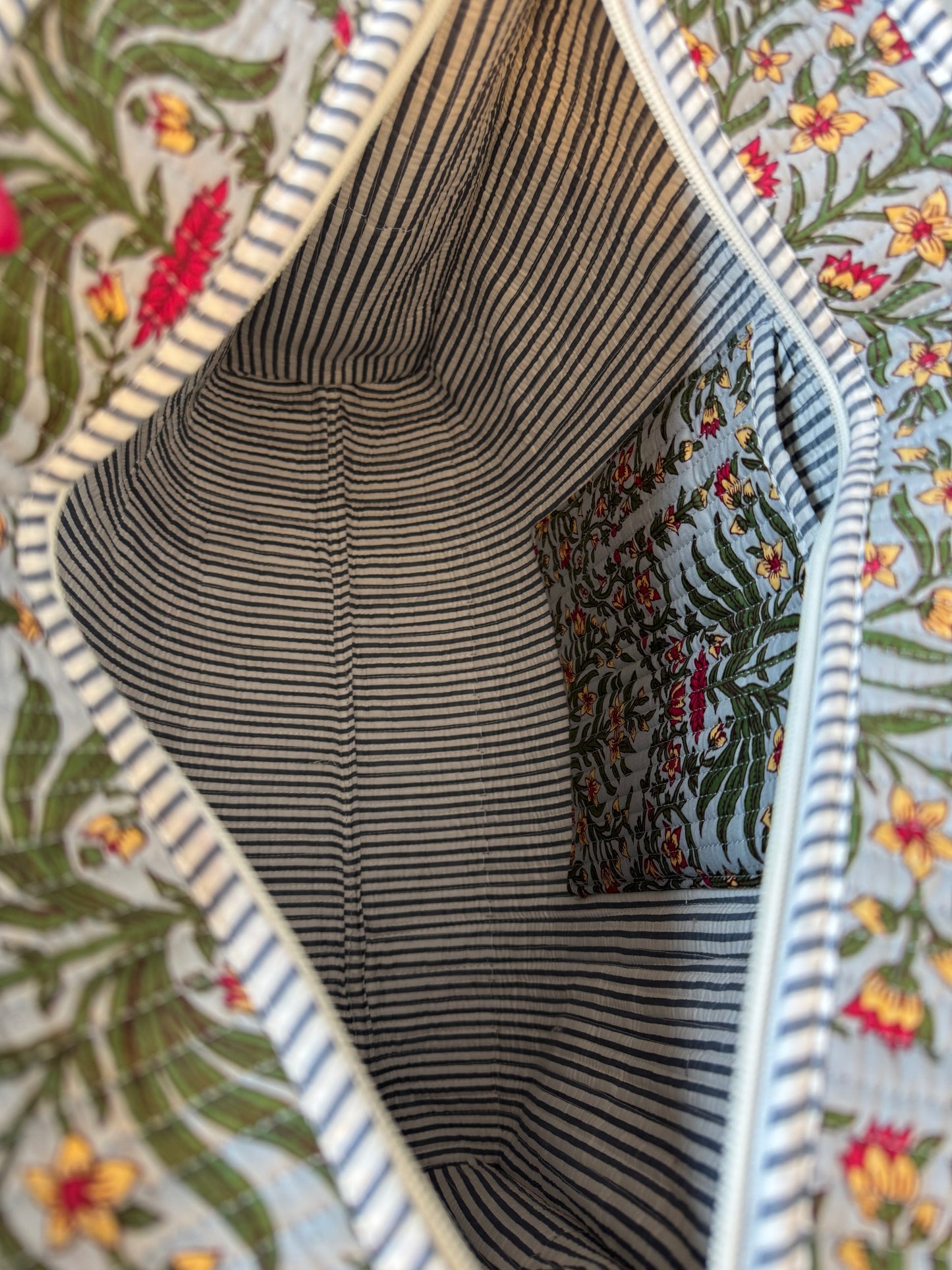 Blue Floral Quilted Tote Bag