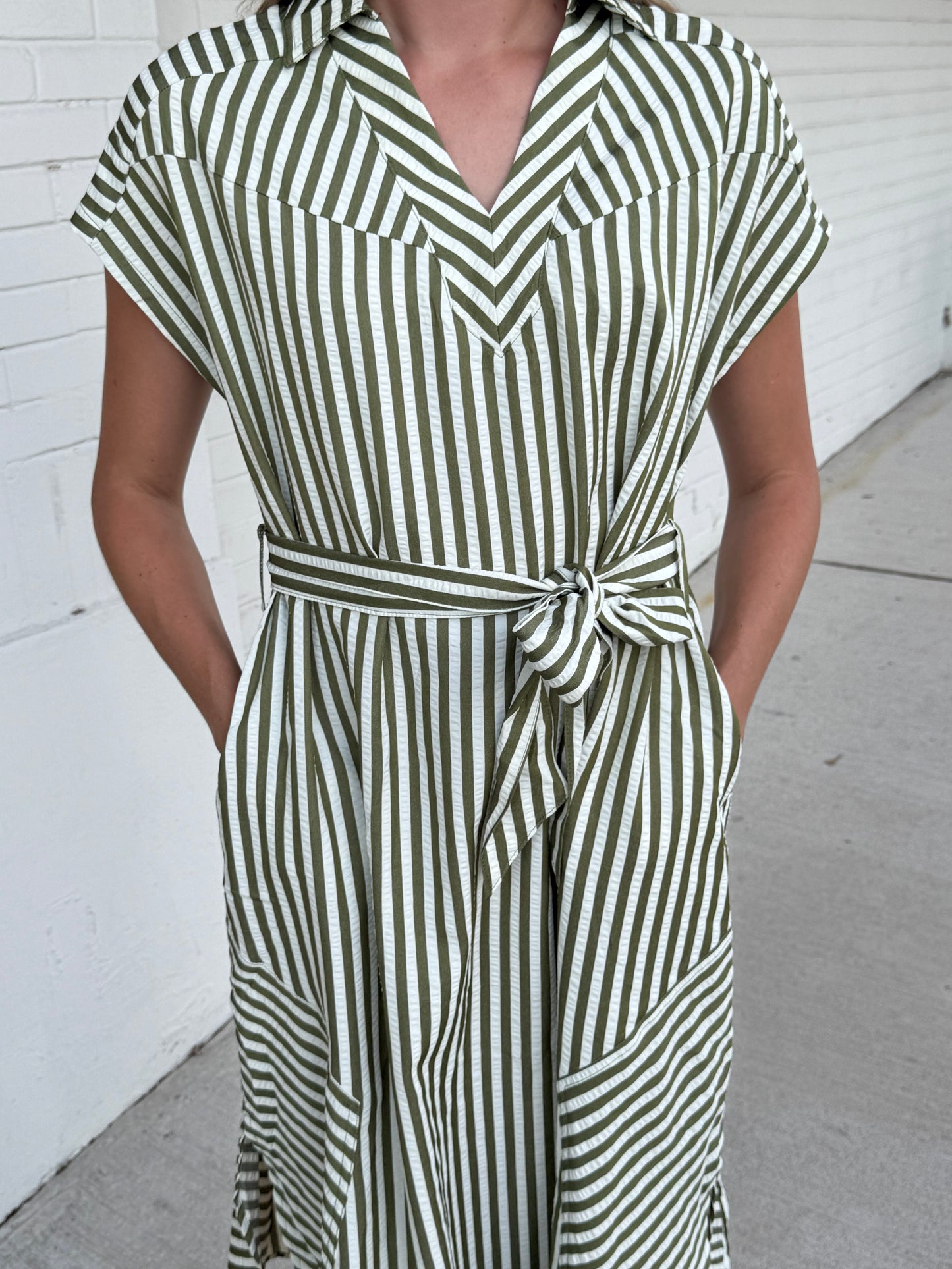 Meadow Midi Green Stripe Dress